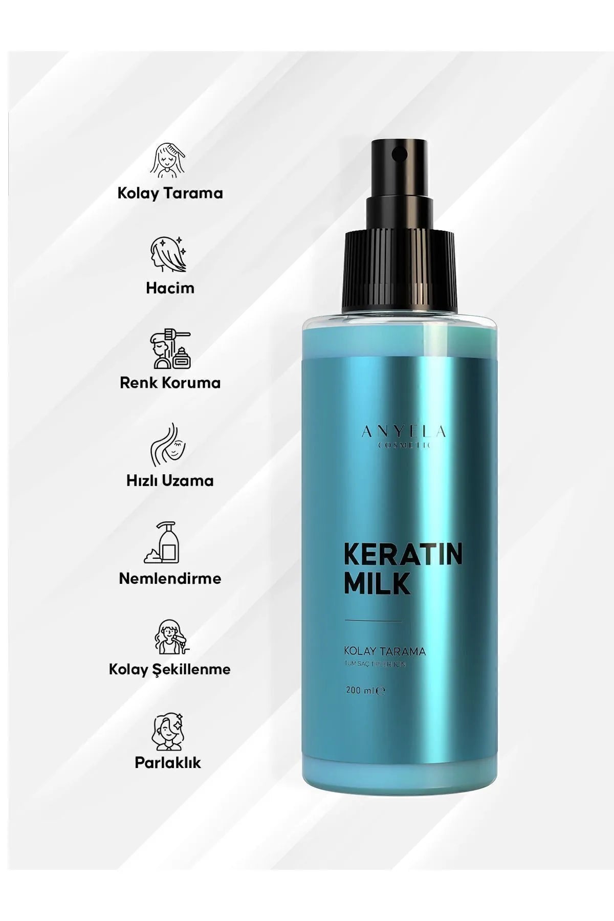 Anyela Cosmetic - Keratine & Collageen Haarverzorgingsmelk - Volume/Opvullen - Kleurbescherming - Gemakkelijk vormgeven - Helderheid - Snelle groei - Bevochtigen - Alle haartypen - 200 ml
