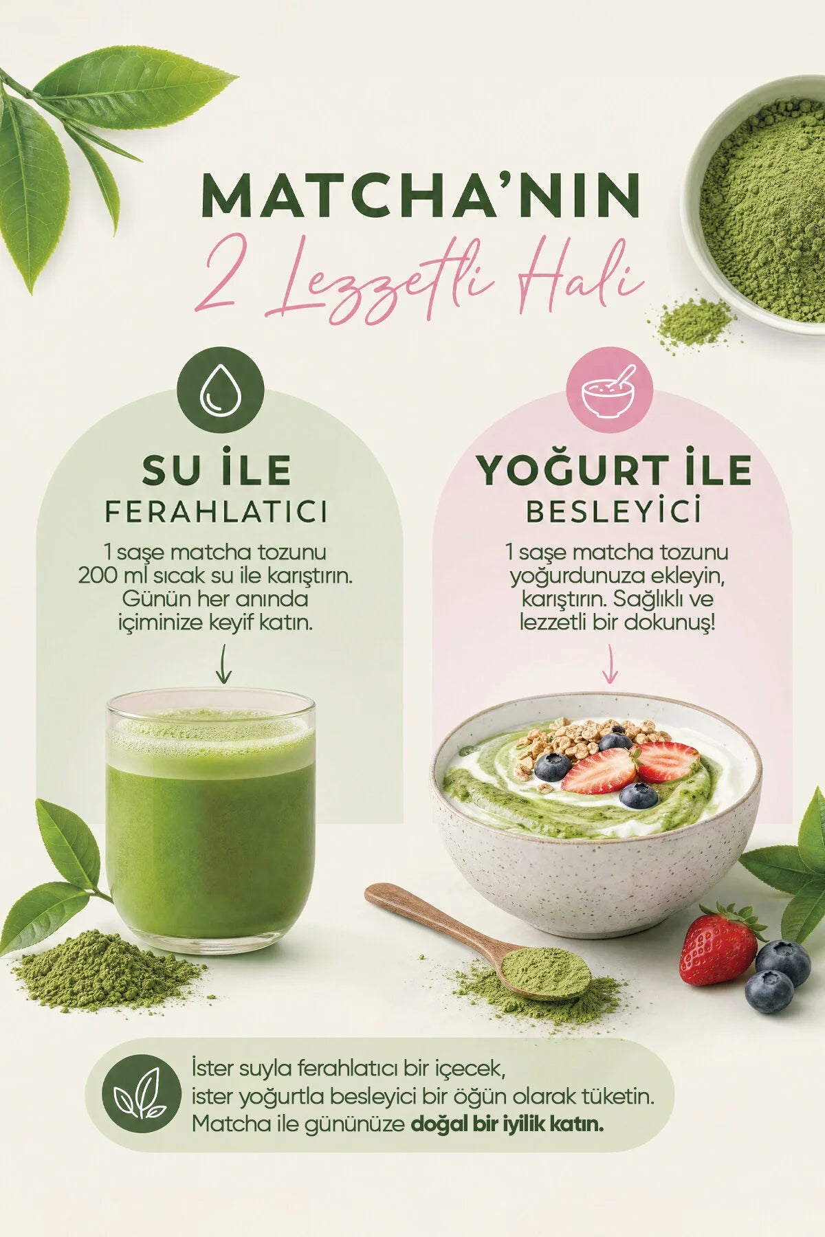 Zühre Ana Matcha Çilek – Groene Thee Kruidenmix met Spirulina & Aardbeiensmaak – 20 Sachets x 8 g
