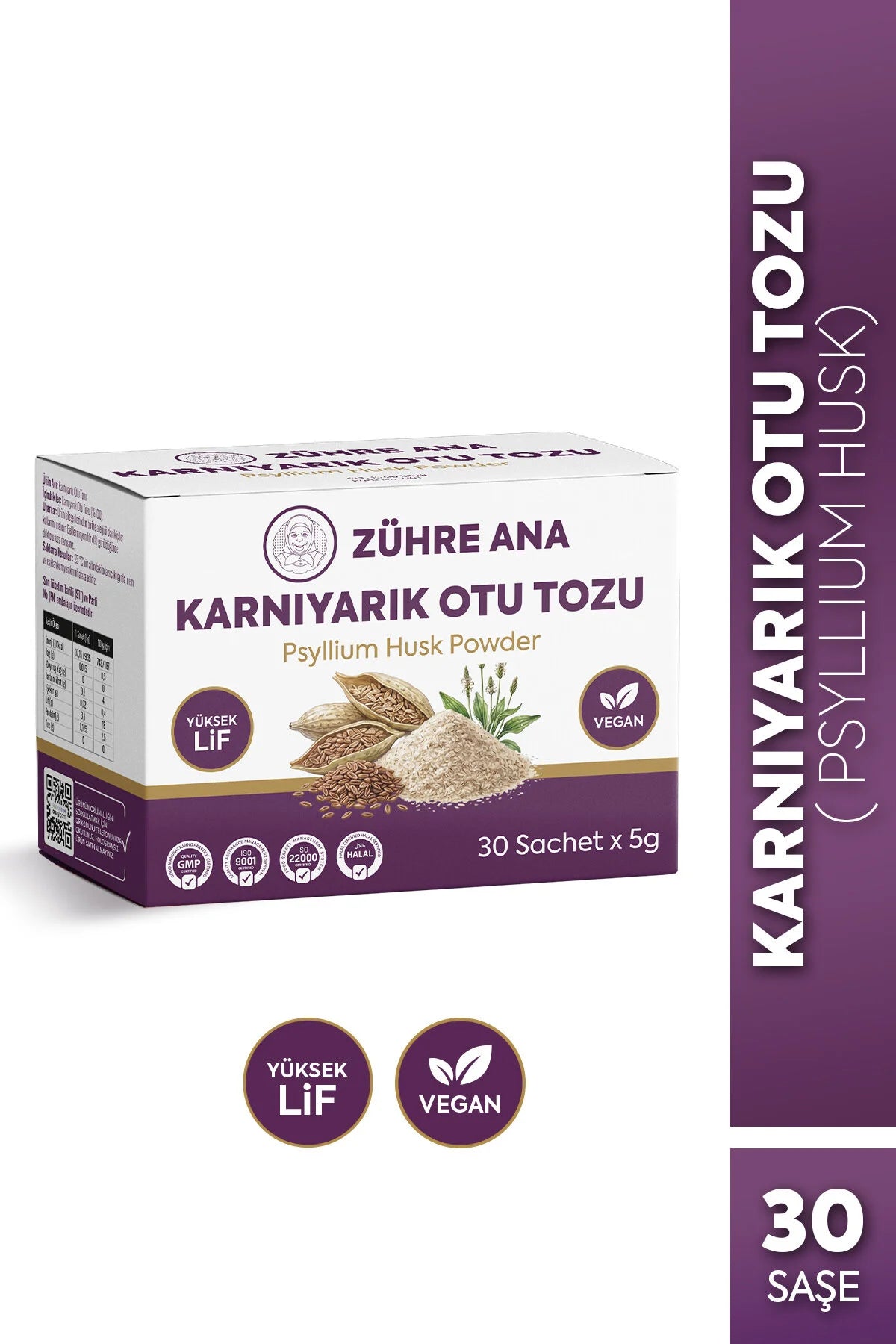 Zühre Ana Psyllium Husk Powder – Karnıyarık Otu Tozu – Yüksek Lif – Vegan – 30 Sachets x 5 g