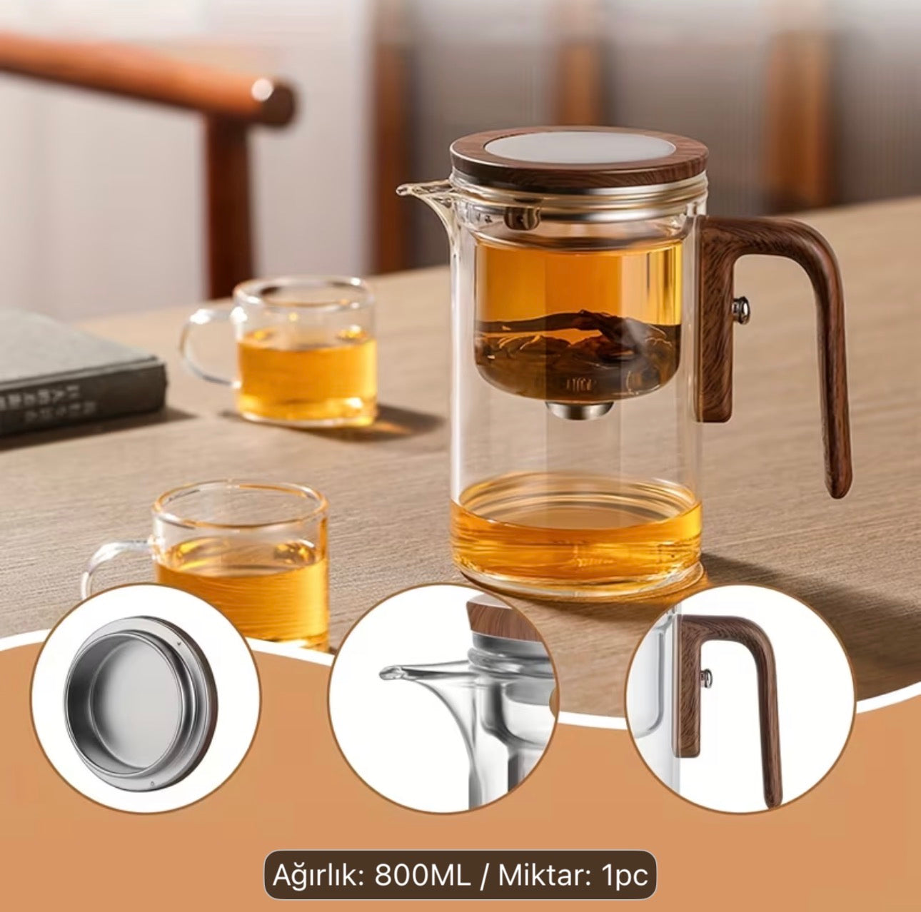 Magnetic Glass Teapot 800 ml – Glazen Theepot met Filter – Magnetisch Deksel – Hittebestendige Theekan