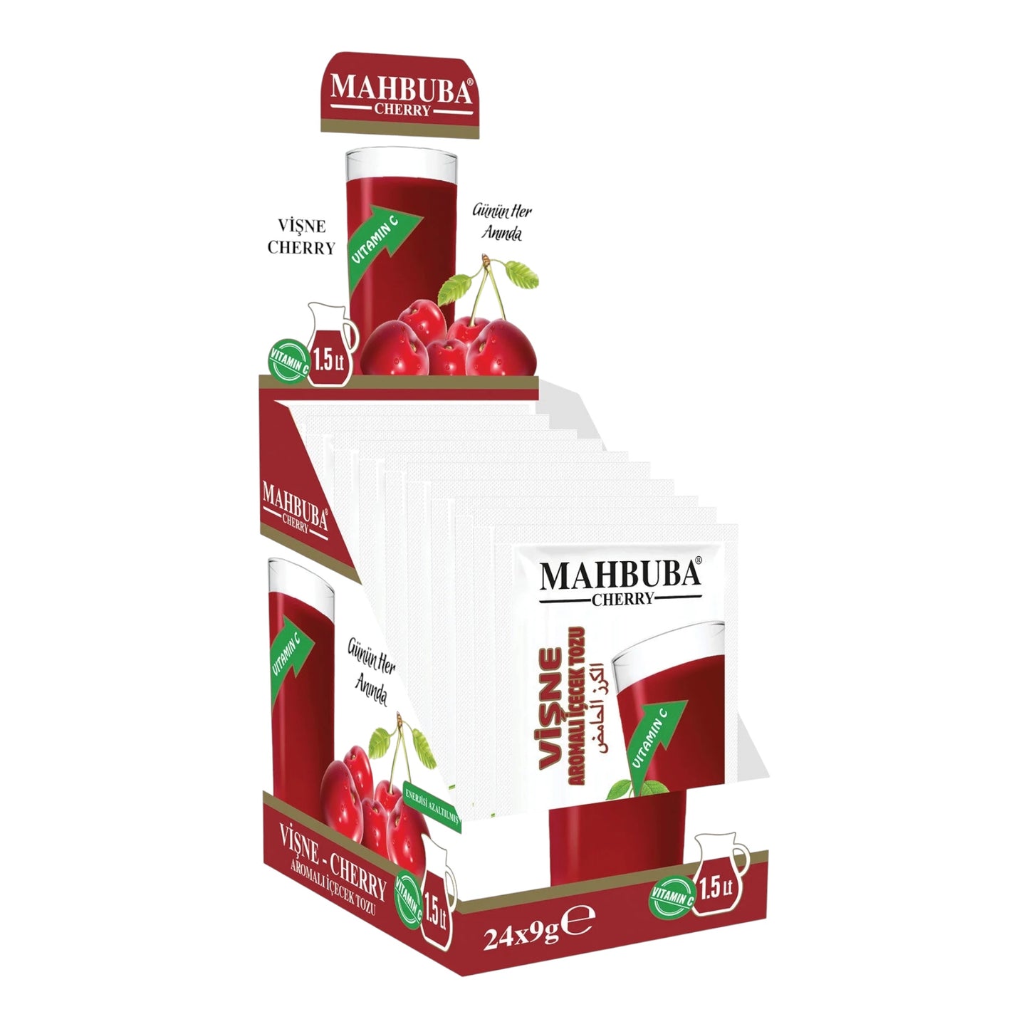 Mahbuba Cherry Instant Drink Powder 24 Sachets | Kersen Drankpoeder met Vitamine C | 1,5 Liter
