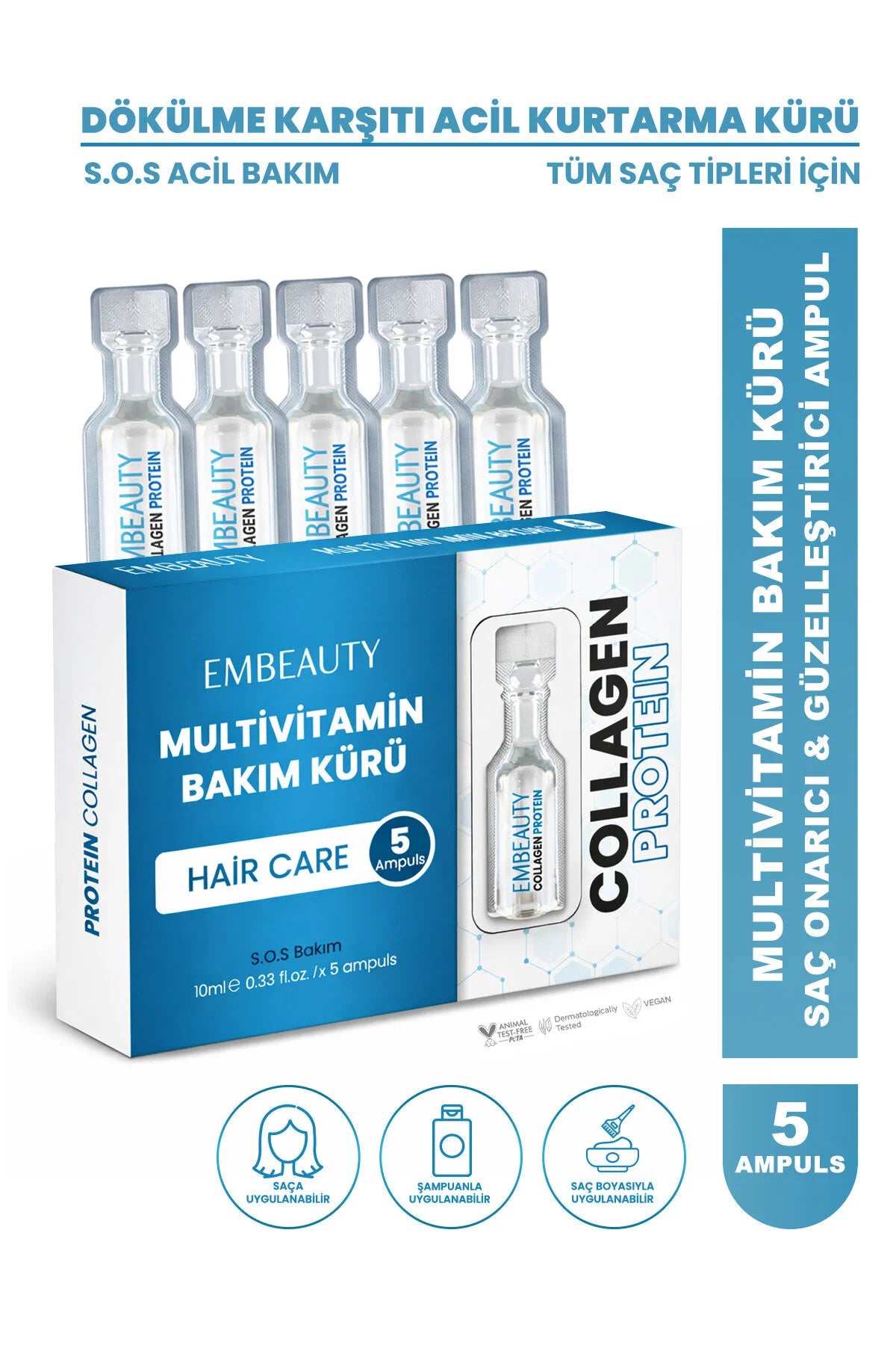 Embeauty Multivitamin Haarverzorgingskuur Ampullen – Collageen & Proteïne Haarherstel 5x10 ml