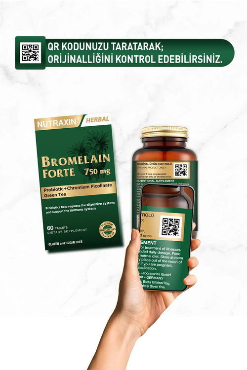 Nutraxin Bromelain Forte 750 mg – met Groene Thee, Chroom & Probiotica – 60 Tabletten – Glutenvrij & Suikervrij