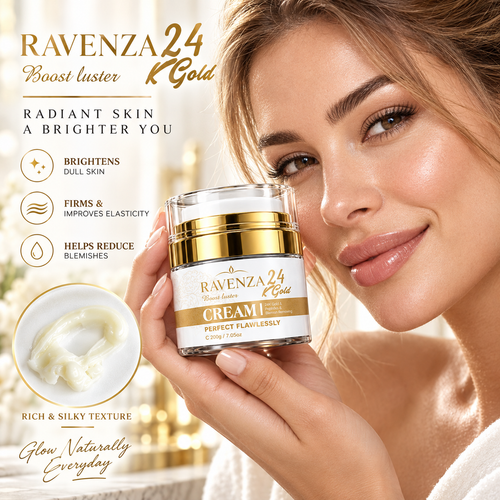 Ravenza 24K Gold Cream – Gezichtscrème met Niacinamide, Peptiden, Hyaluronzuur, Vitamine C & E – Hydraterende Huidverzorging – 200 g
