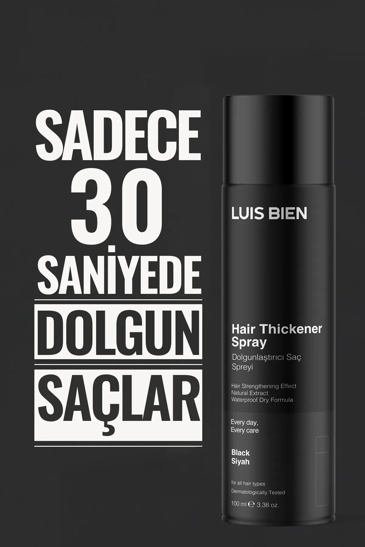 Luis Bien Hair Thickener Spray Black - Haardikkingsspray voor Dun Haar - Volumizing Hair Spray Black - Concealer voor dun haar & direct een volle look - Natuurlijk vol effect in 30 Seconden - Waterbestendig & Langdurig - Dermatologisch getest -100 ml