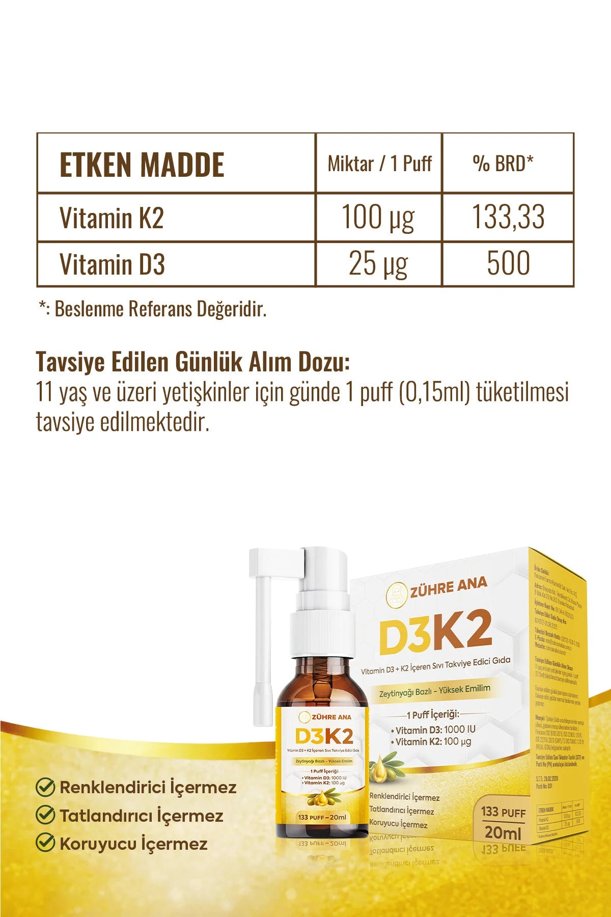 Zühre Ana Vitamine D3 + K2 Spray 20 ml