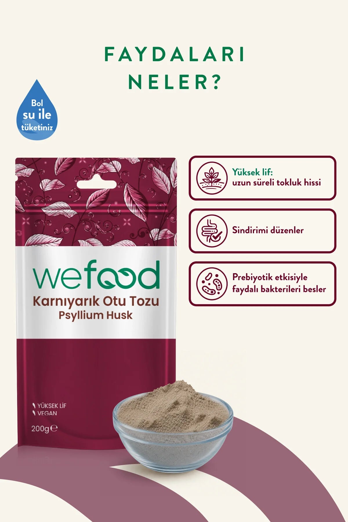 Wefood Psyllium Husk Karnıyarık Otu Tozu 200g - Hoog Vezelgehalte - Glutenvrij & Vegan - Oplosbare Vezels