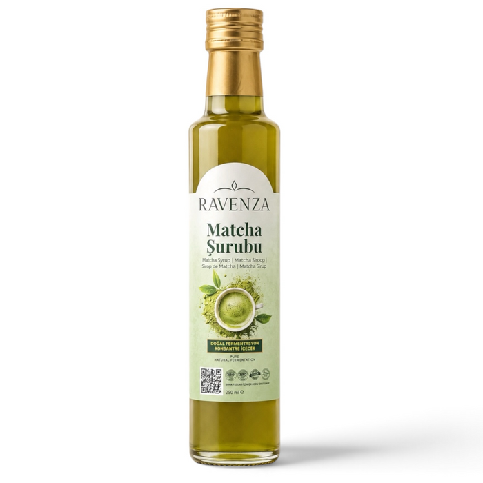Ravenza Matcha Siroop – Gefermenteerde Matcha Drankconcentraat met Groene Thee-Extract, Dadelconcentraat & L-Carnitine – 250 ml