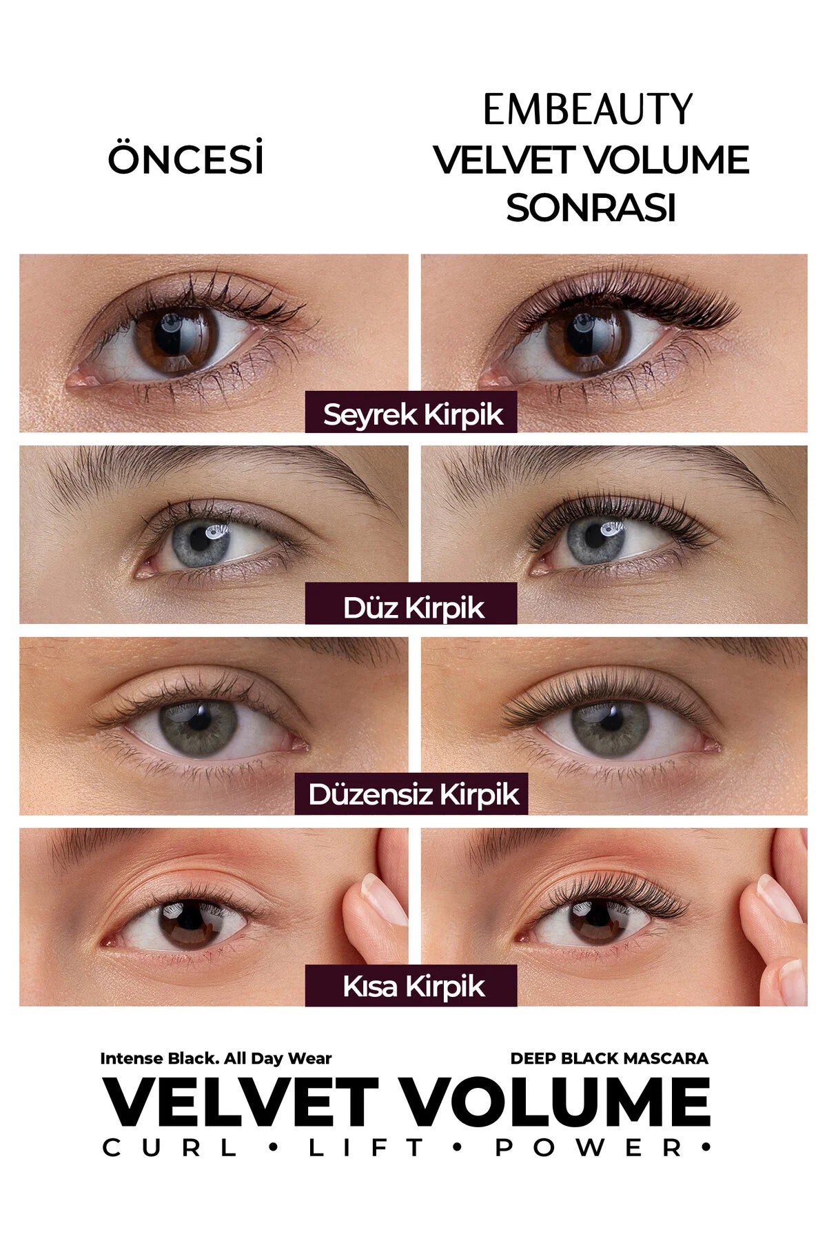 Embeauty Deep Black Mascara - Velvet Volume Mascara - Intense Zwart - Volume- en lengte-effect & Lift - Klontvrije Formule - Dagelijks gebruik - Alle wimpertypes - 12 ml