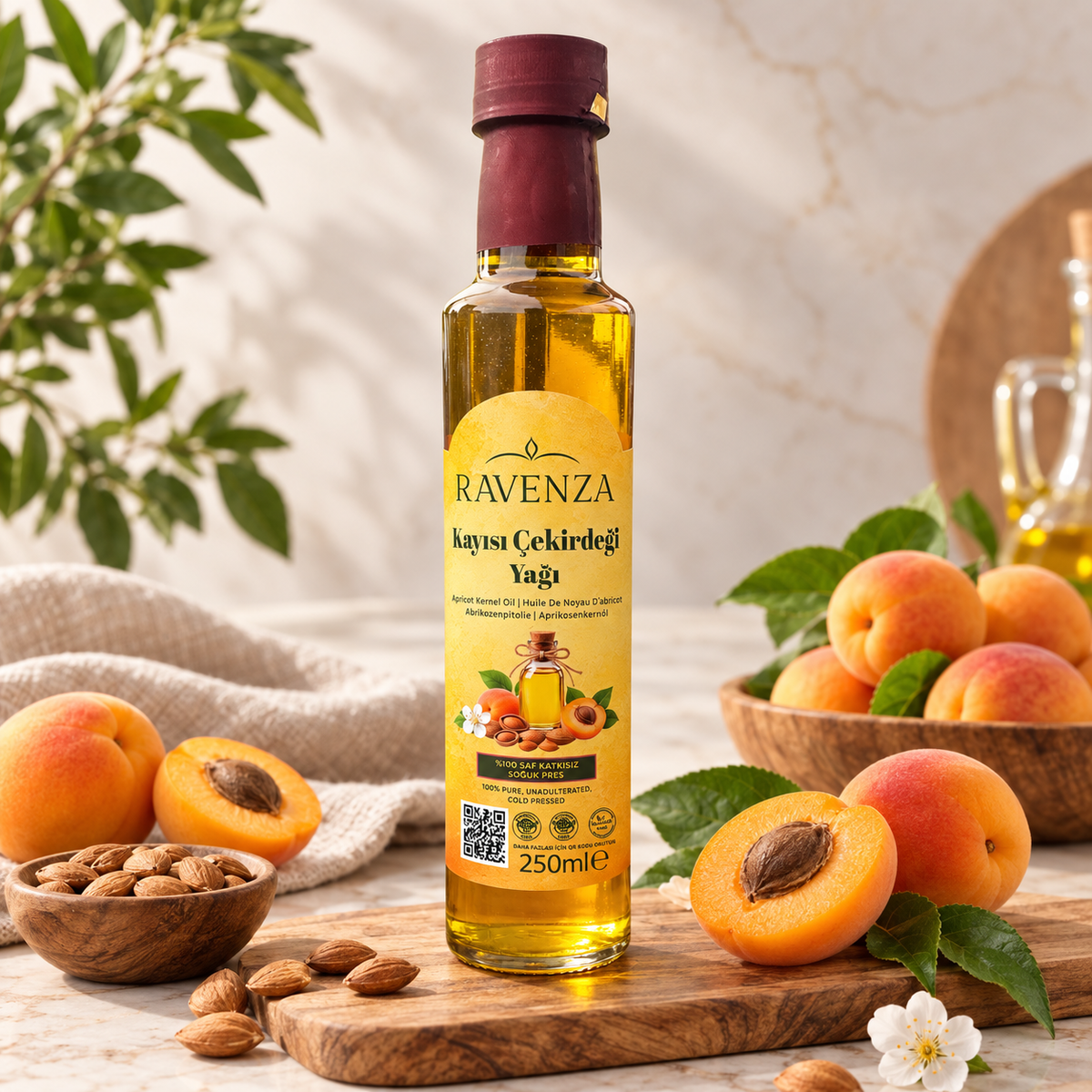 Ravenza Kayısı Çekirdeği Yağı – 100% Pure Abrikozenpitolie – Koudgeperst – Zonder Toevoegingen – 250 ml