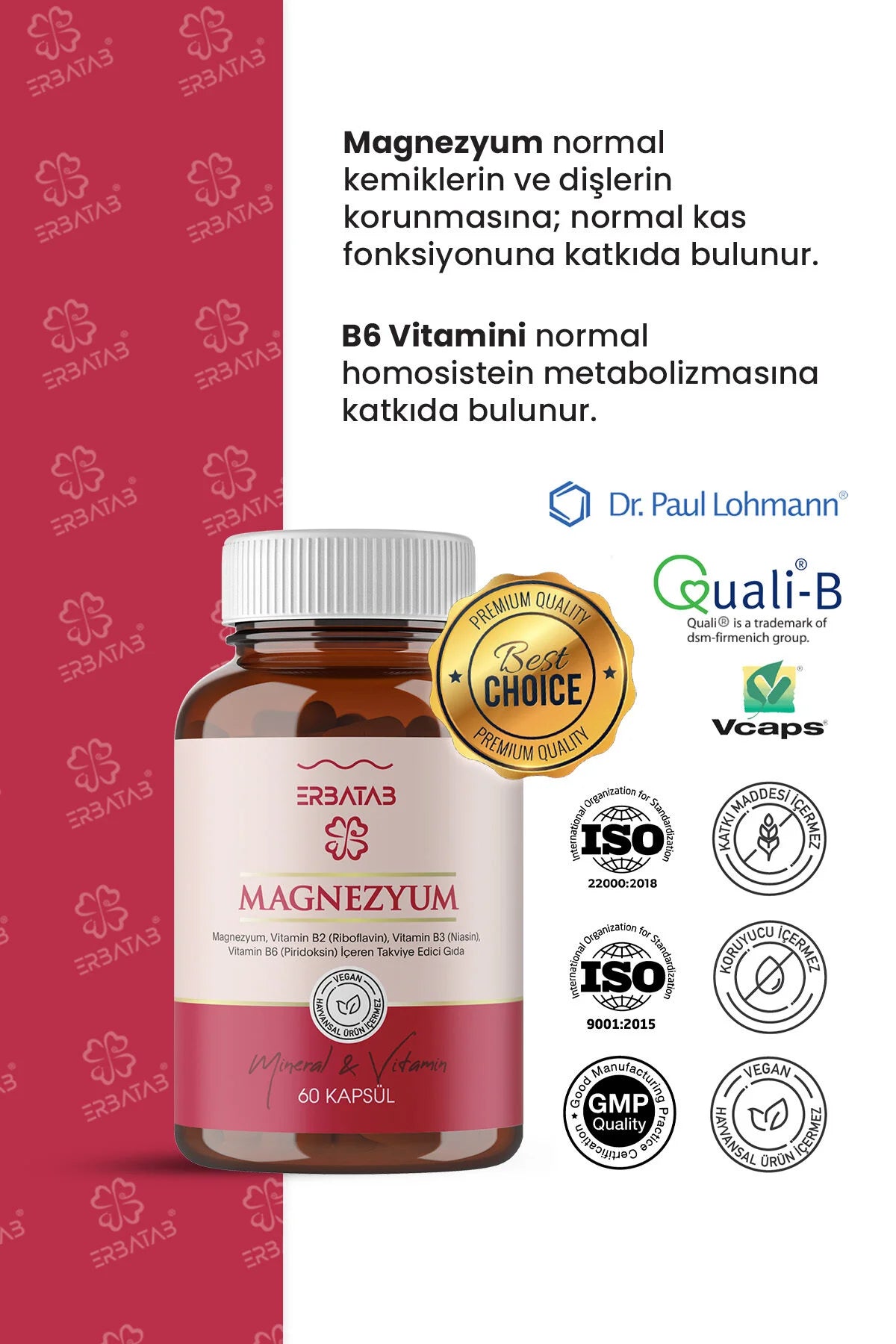 Erbatab Magnesium Complex 60 Capsules | Bisglycinaat, Citraat & Malaat | Met Vitamine B2, B3 & B6 | Vegan