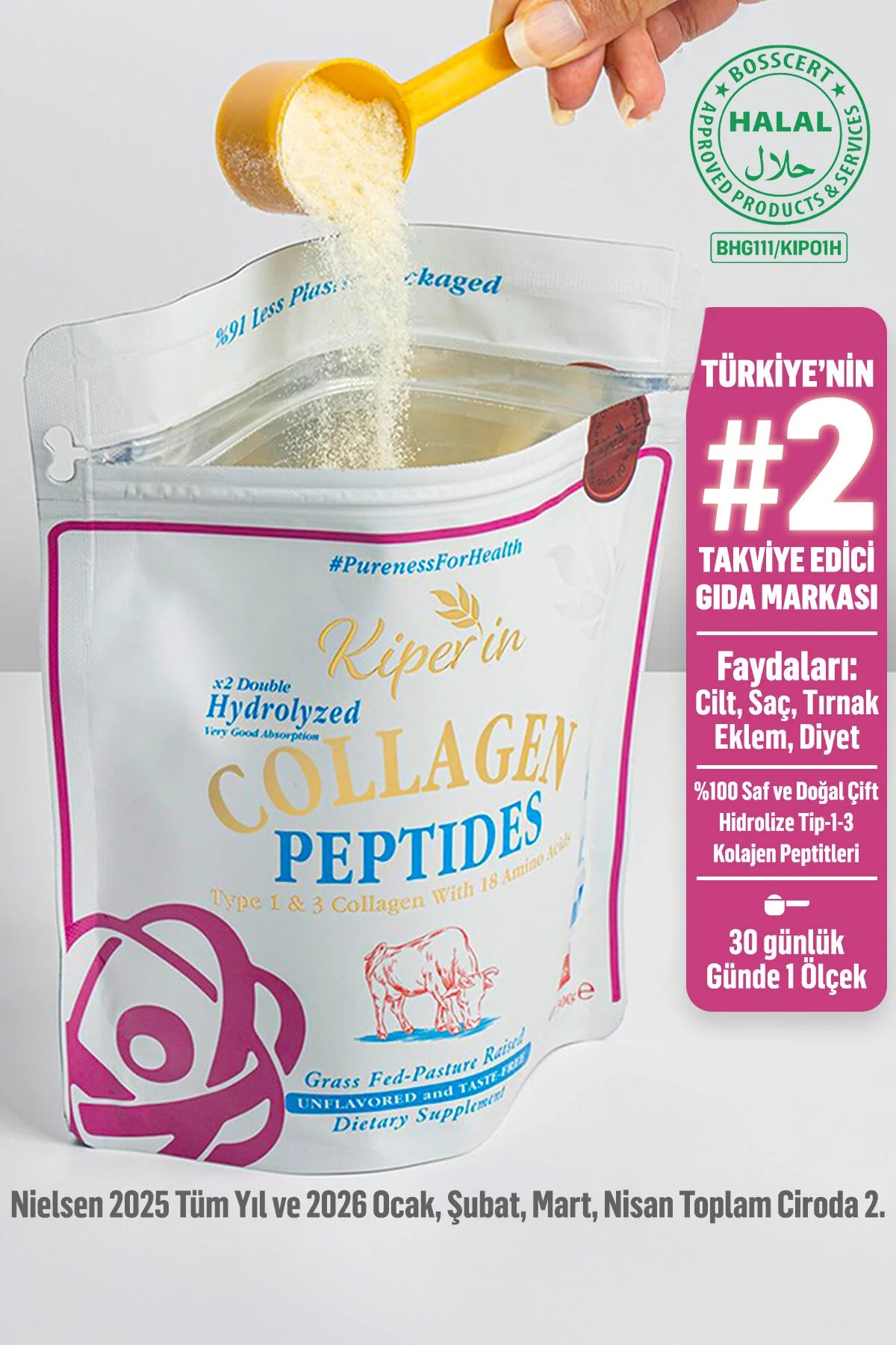 Kiperin Collagen Peptides – Gehydrolyseerd Rundercollageen Type 1 & 3 – 10 g Collageenpeptiden per Portie – Naturel – 300 g
