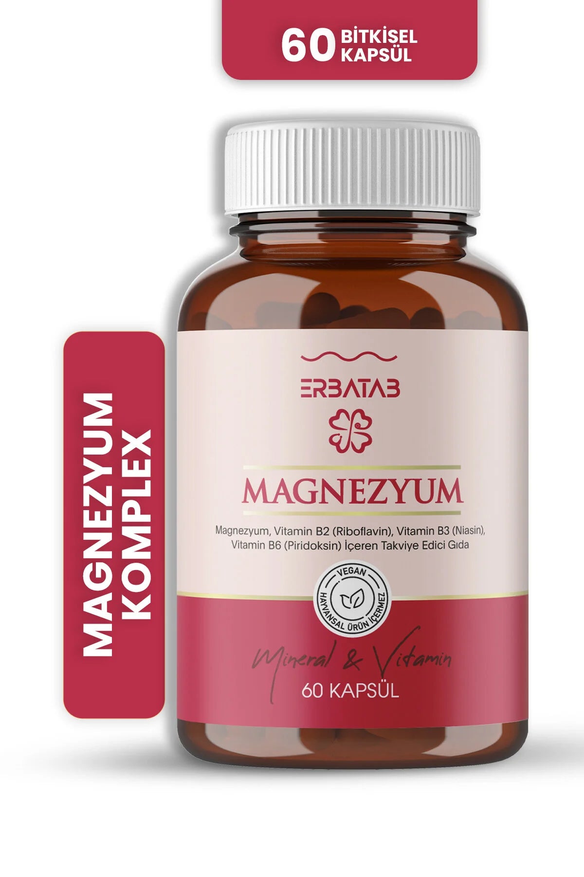 Erbatab Magnesium Complex 60 Capsules | Bisglycinaat, Citraat & Malaat | Met Vitamine B2, B3 & B6 | Vegan