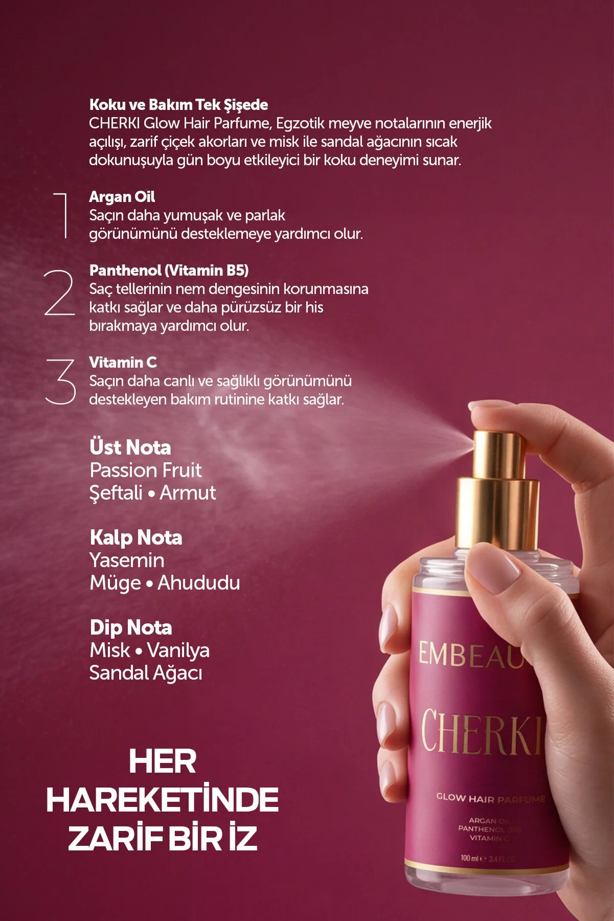 Embeauty Cherki Glow Haarparfum – Met Arganolie, Panthenol B5 & Vitamine C – 100 ml