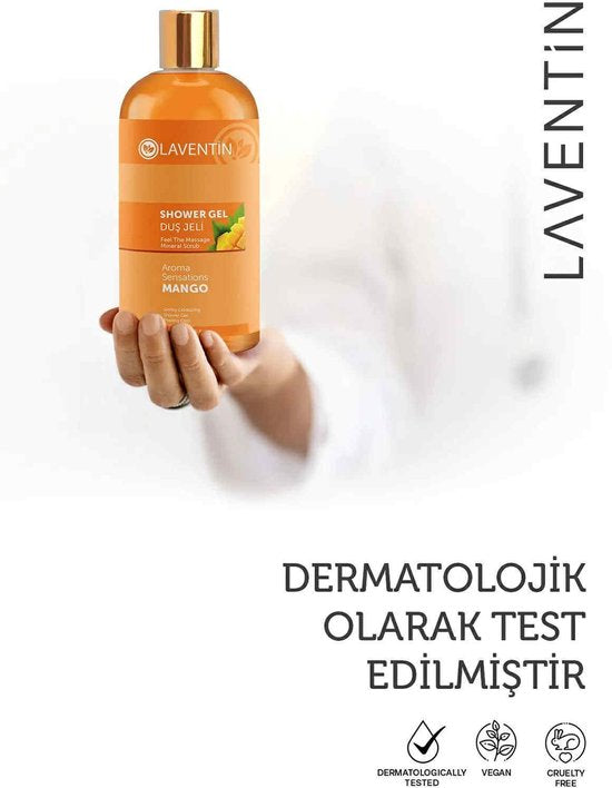 Laventin Showel gel Energy Feel the Massage Mineral Scrub - Verrijkt met mangoaroma - Zuiverende Verfrissende Hydraterende Mango Douchegel - voor Mannen & Vrouwen - Dermatologisch getest - 400 ml