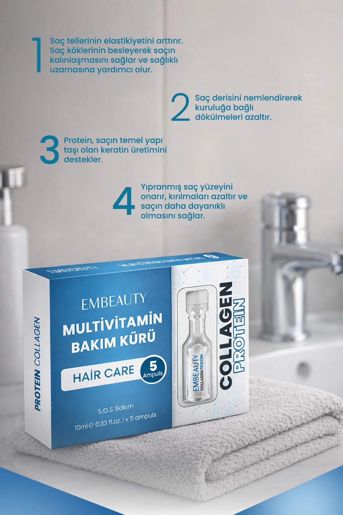 Embeauty Multivitamin Haarverzorgingskuur Ampullen – Collageen & Proteïne Haarherstel 5x10 ml