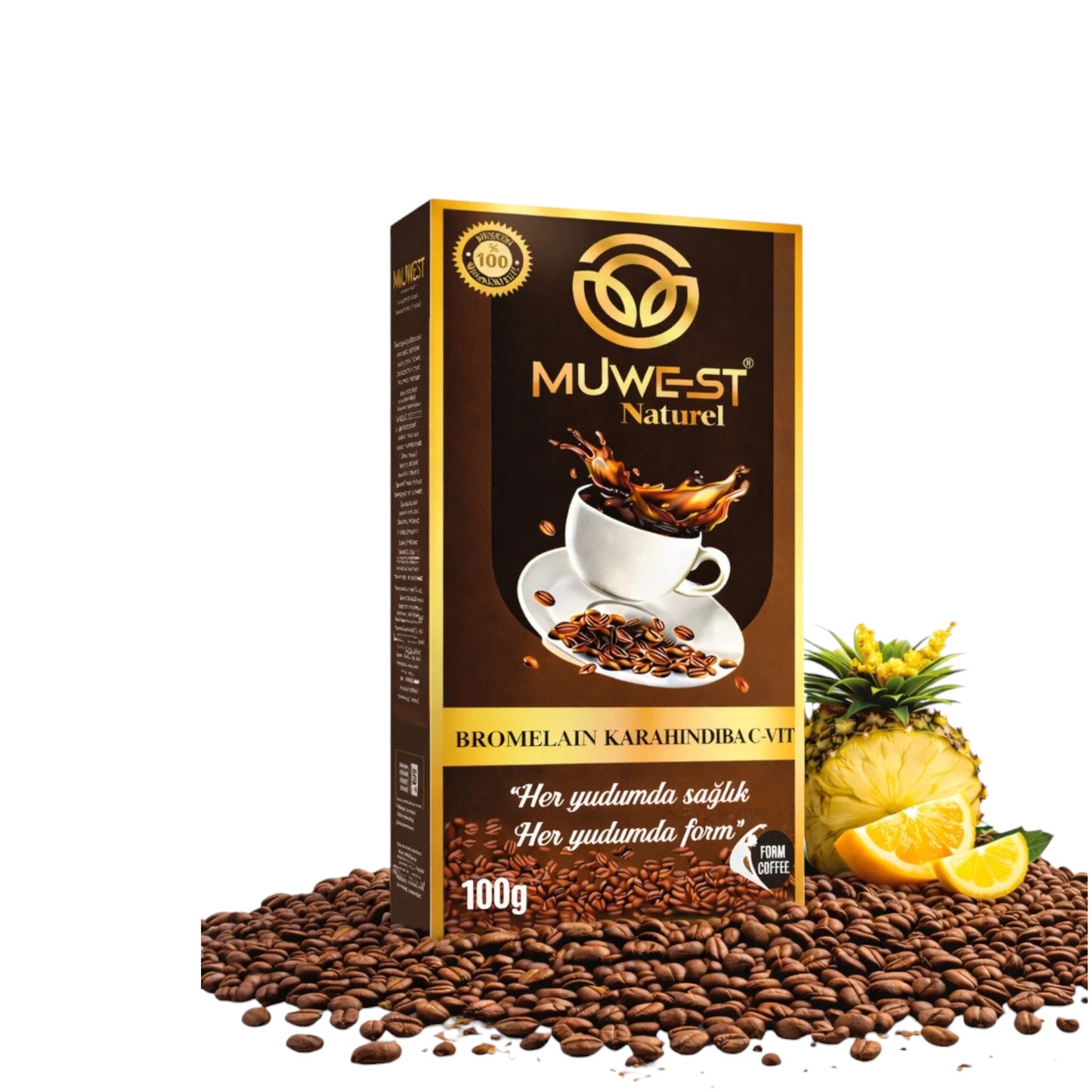 Muwest Natural Bromelaïne KaraHindiba Coffee – Zwarte Cichorei Koffie met Ananasextract & Vitamine C – 100 g