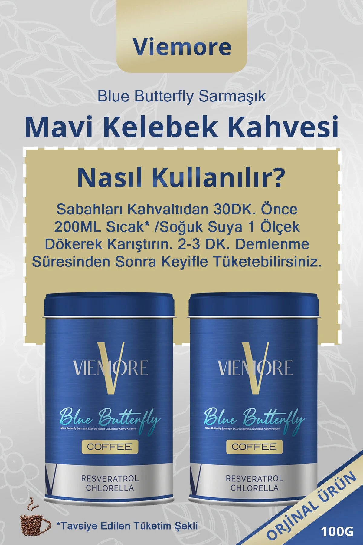 Viemore Blue Butterfly Coffee met Resveratrol & Chlorella - Instant Koffiemix - 100 g