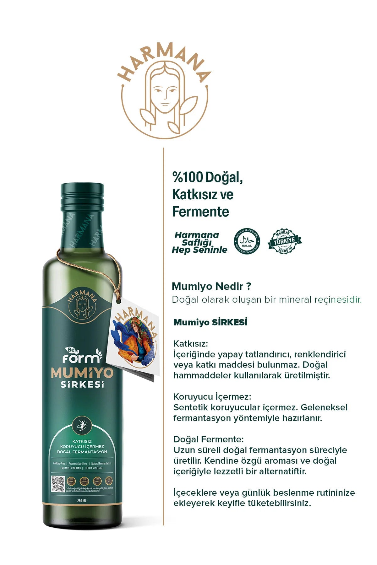 Harmana BeForm Mumiyo Sirkesi 250 ml | Natuurlijke Gefermenteerde Drinkazijn met Mumiyo, Honing & Kruiden