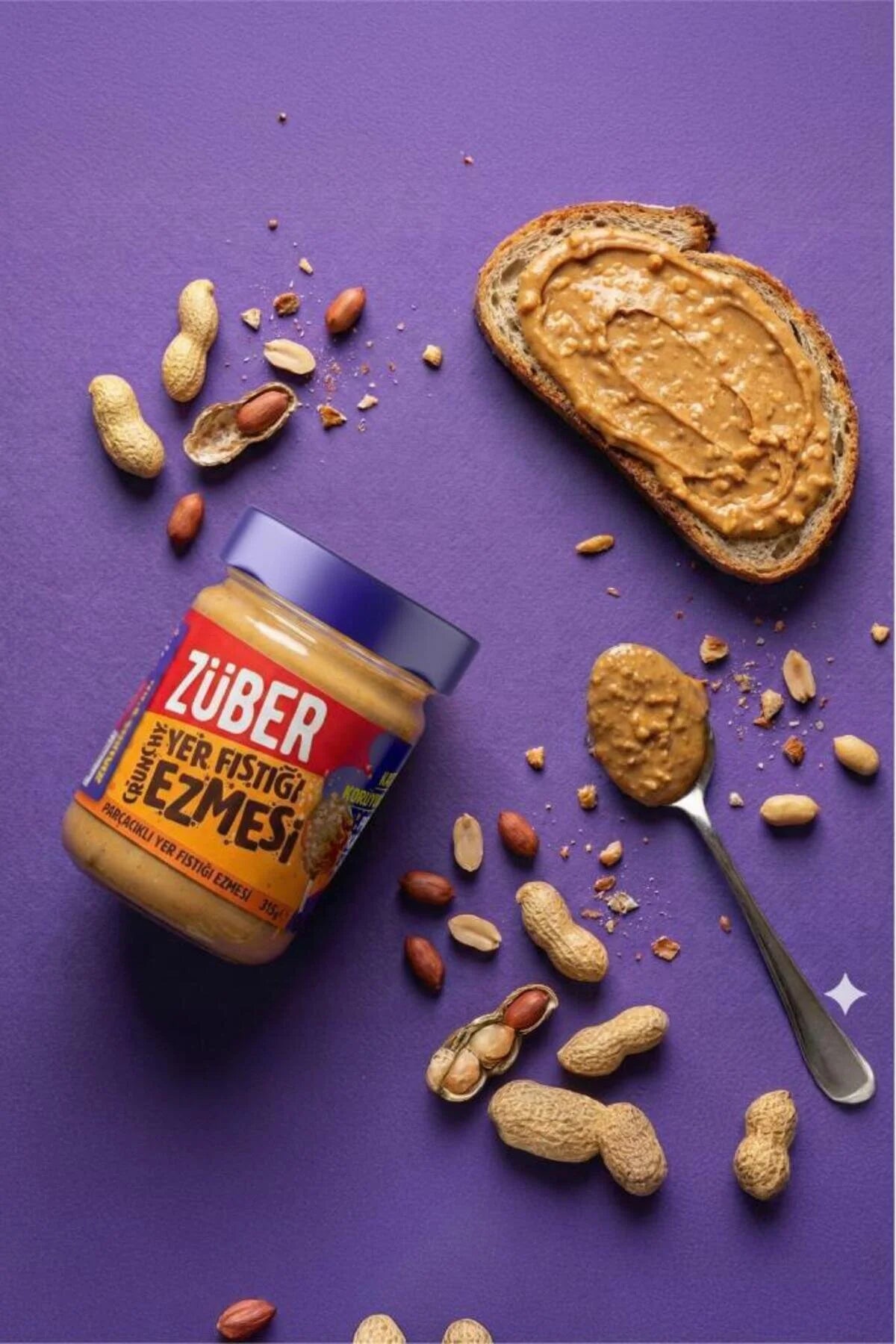 Züber Crunchy Pindakaas – 95% Pinda's – Pindakaas met Stukjes – Vezelrijk & Eiwitrijk – Glutenvrij – 315 g