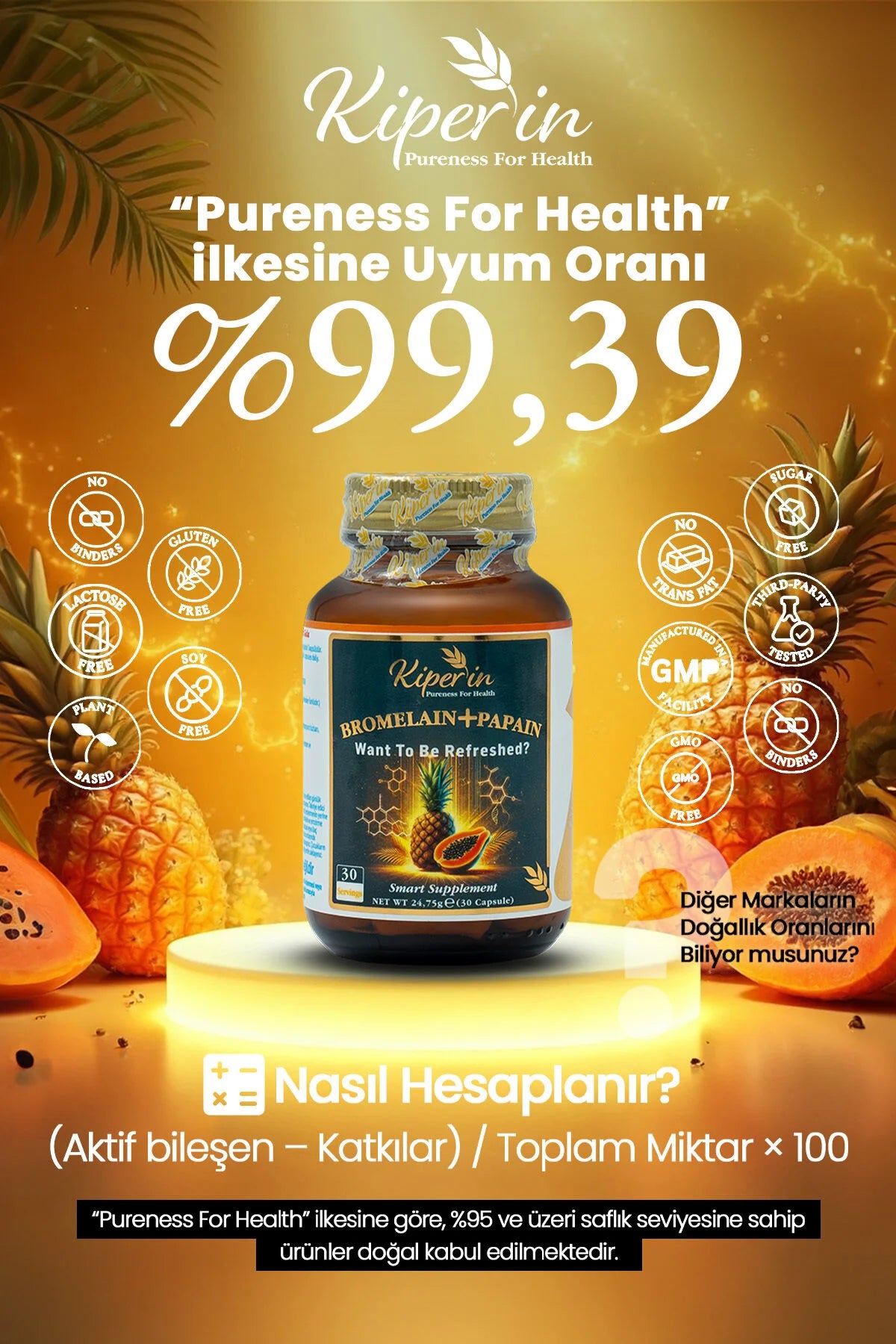 Kiperin Bromelain + Papain – Bromelaïne 500 mg & Papaïne 200 mg – 2500 GDU – Voedingssupplement – 30 Capsules