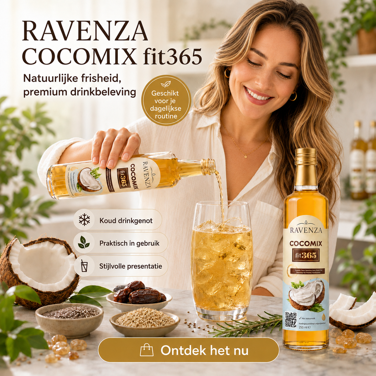 Ravenza Cocomix Fit365 – Kokosdrankconcentraat met Groene Thee, Chiazaad, Quinoa, Rozemarijn & L-Carnitine – 250 ml
