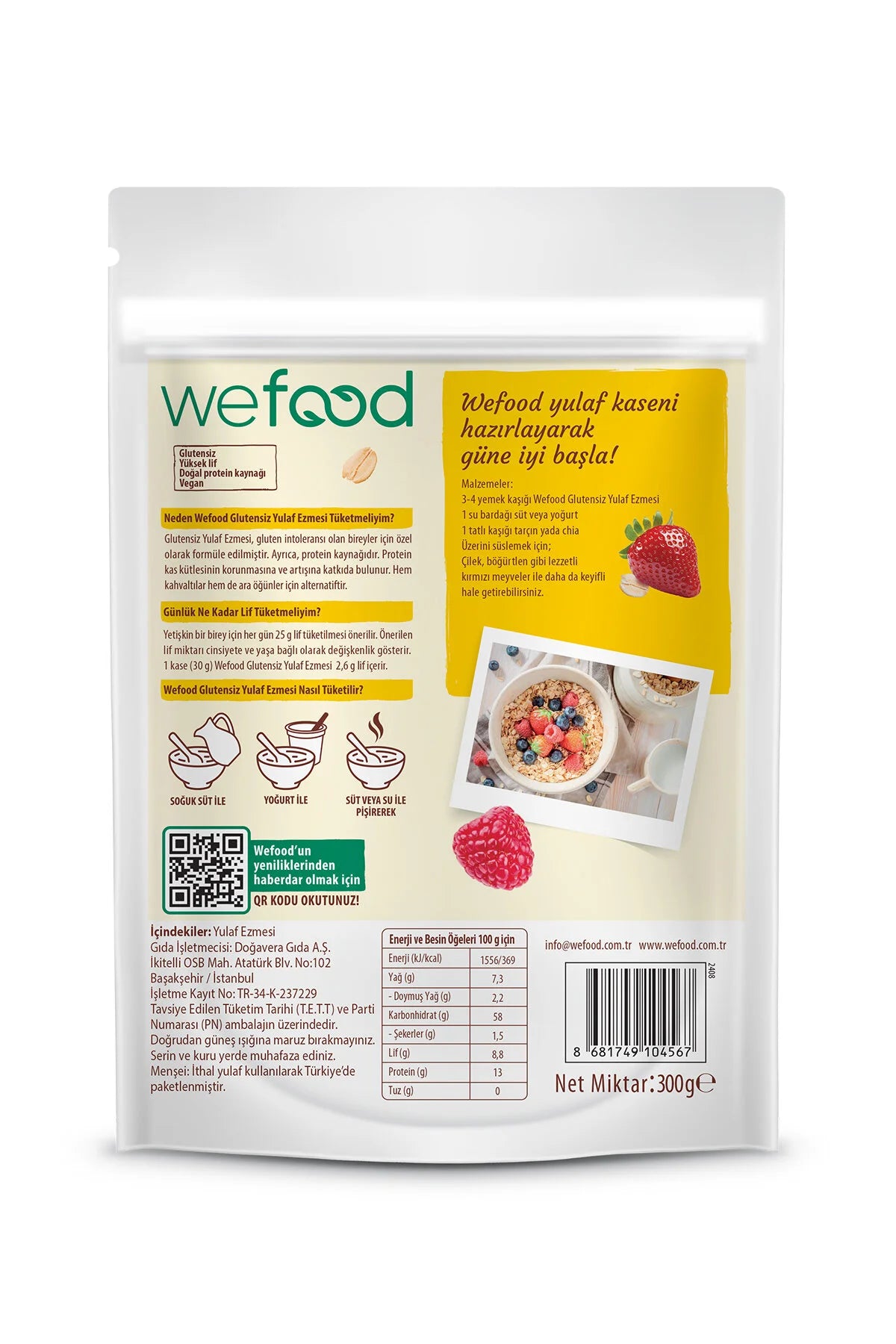 Wefood Glutenvrije Havervlokken Fijn Gemalen 300 g - Glutenvrij - Vegan - Rijk aan Vezels - Natuurlijke Eiwitbron