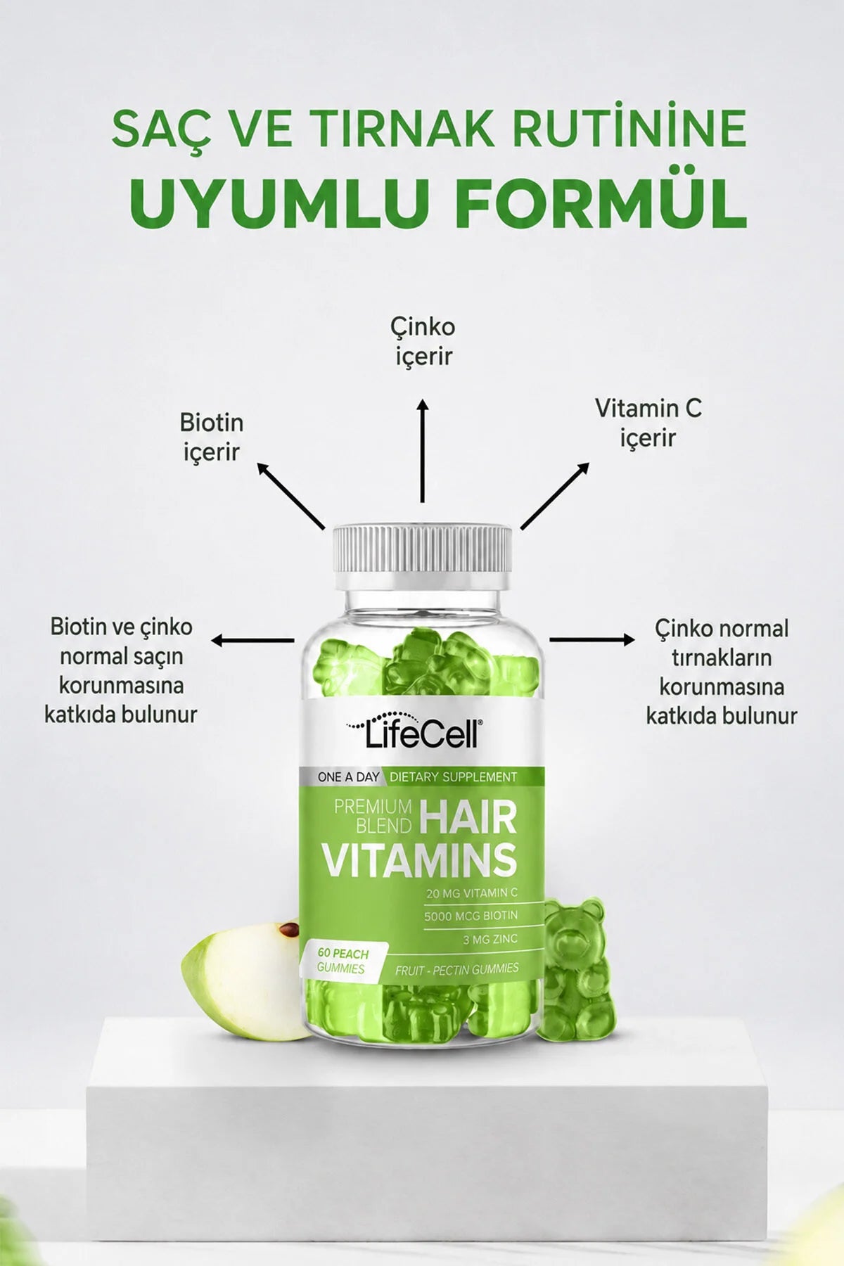 Lifecell Premium Hair Vitamins Gummies Perzik - 60 Gummies