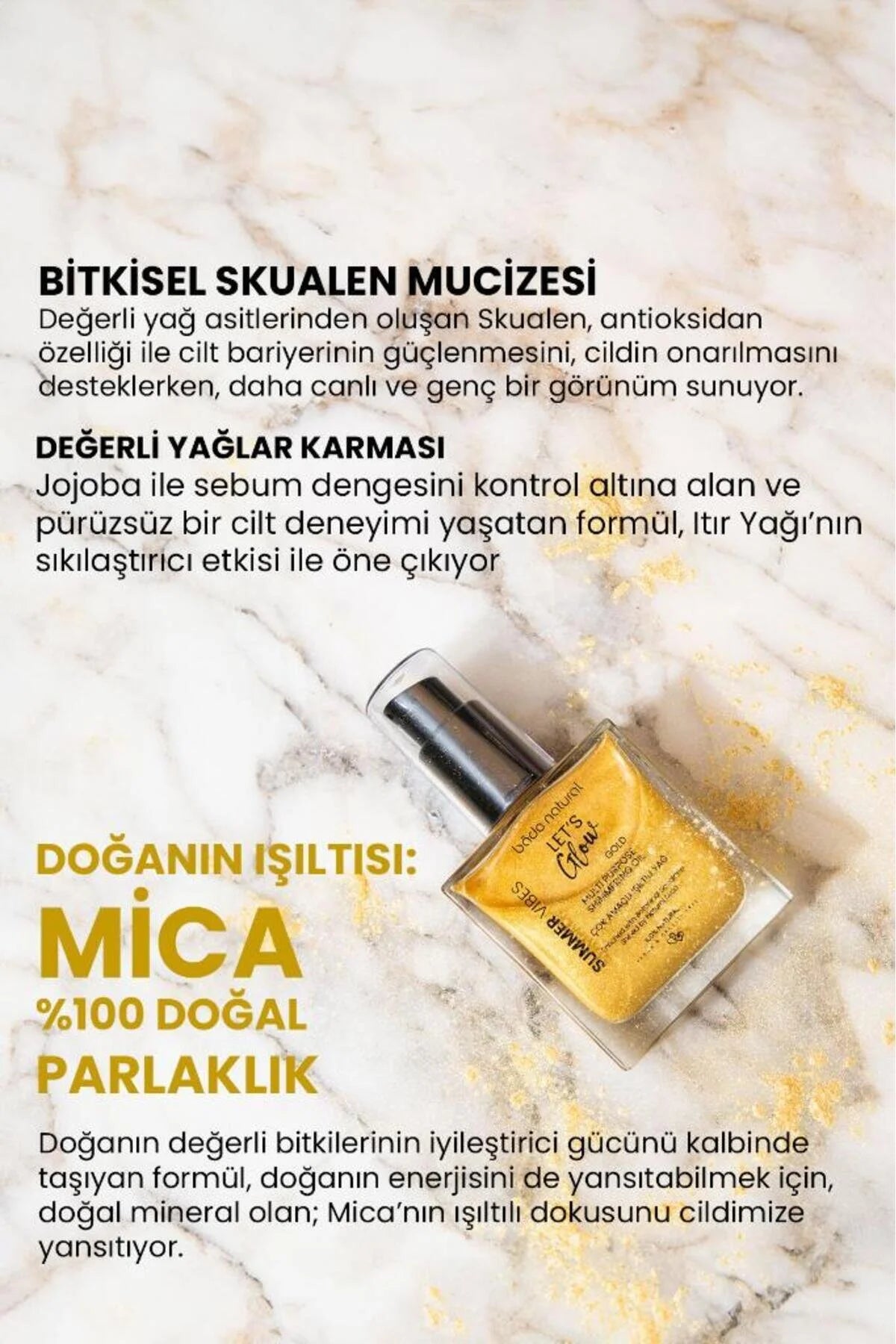 Bade Natural Let's Glow Gold Shimmering Oil 50 ml | Multi Purpose Body, Face & Hair Oil | Met Squalaan & Natuurlijke Mica