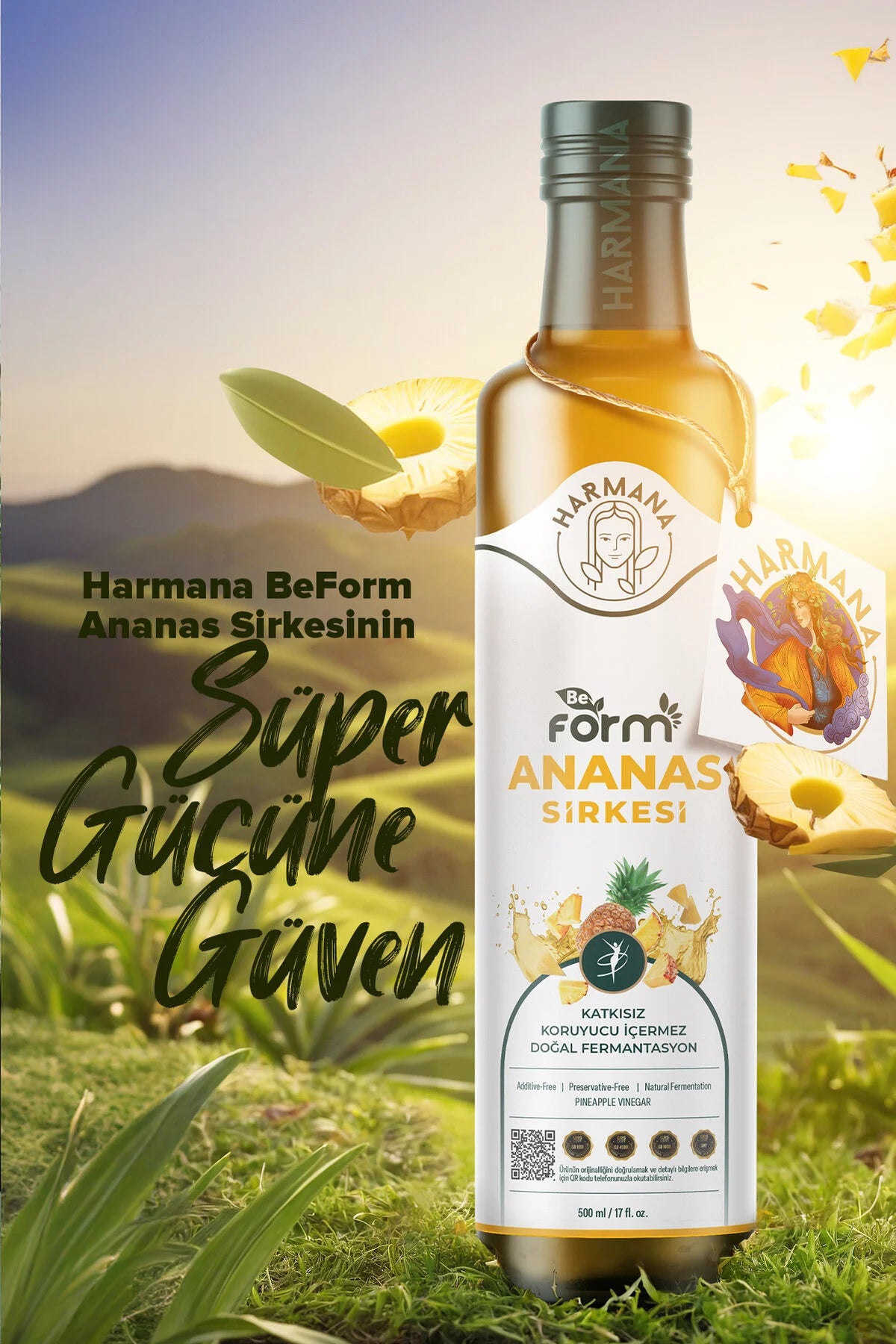 Harmana BeForm Ananas Sirkesi – Ananasazijn – Natuurlijk Gefermenteerd – Ongefilterd & Ongepasteuriseerd – 500 ml