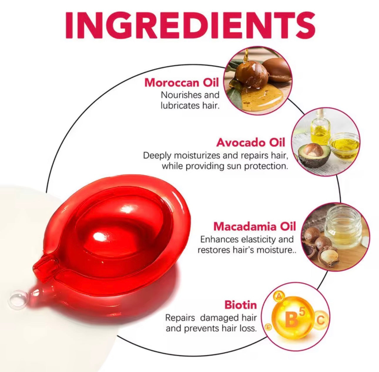 LANBENA Vitamine Haar Serum Olie - Vitamines A C E & Pro Vit. B5 / 40 stuks Capsules / Zonder uitspoelen Met Argan Macadamia Avocado-oliën / Hydraterende Versterkende Haarolie & Conditionerend voor Alle Haartypes / Geurversterker met Arganolie