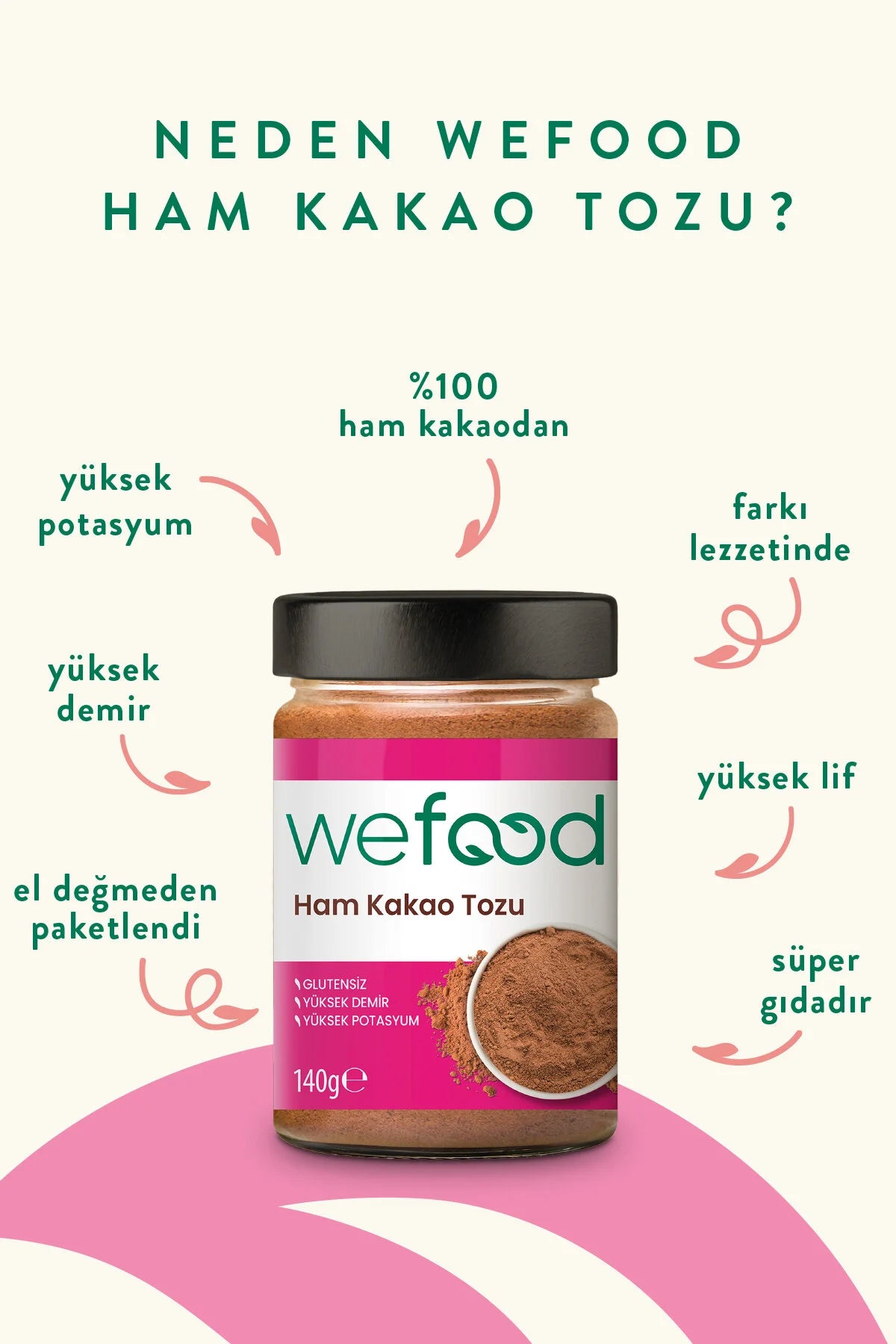 Wefood Ham Cacaopoeder – 100% Pure Cacao – Vetgereduceerd – Glutenvrij – Rijk aan Vezels & Eiwitten – 140 g