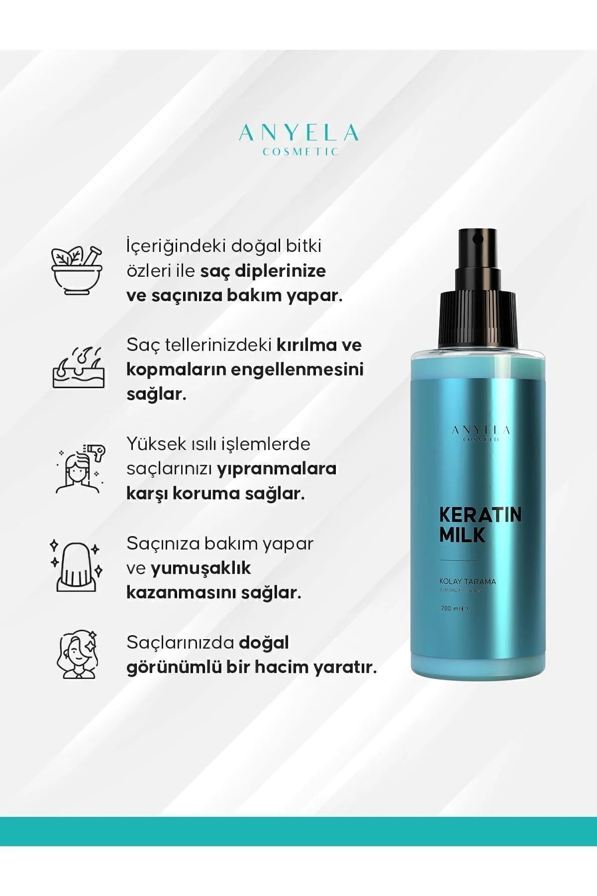 Anyela Cosmetic - Keratine & Collageen Haarverzorgingsmelk - Volume/Opvullen - Kleurbescherming - Gemakkelijk vormgeven - Helderheid - Snelle groei - Bevochtigen - Alle haartypen - 200 ml