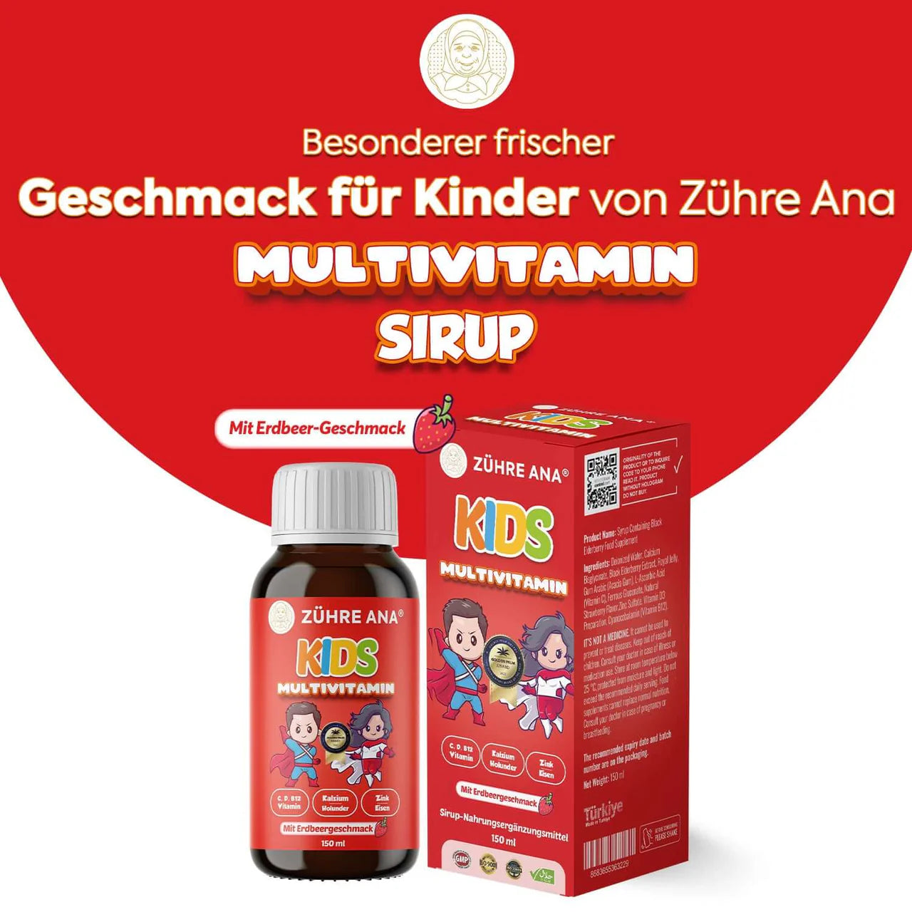 Zühre Ana Kids Multivitamin Siroop Aardbeiensmaak 150 ml