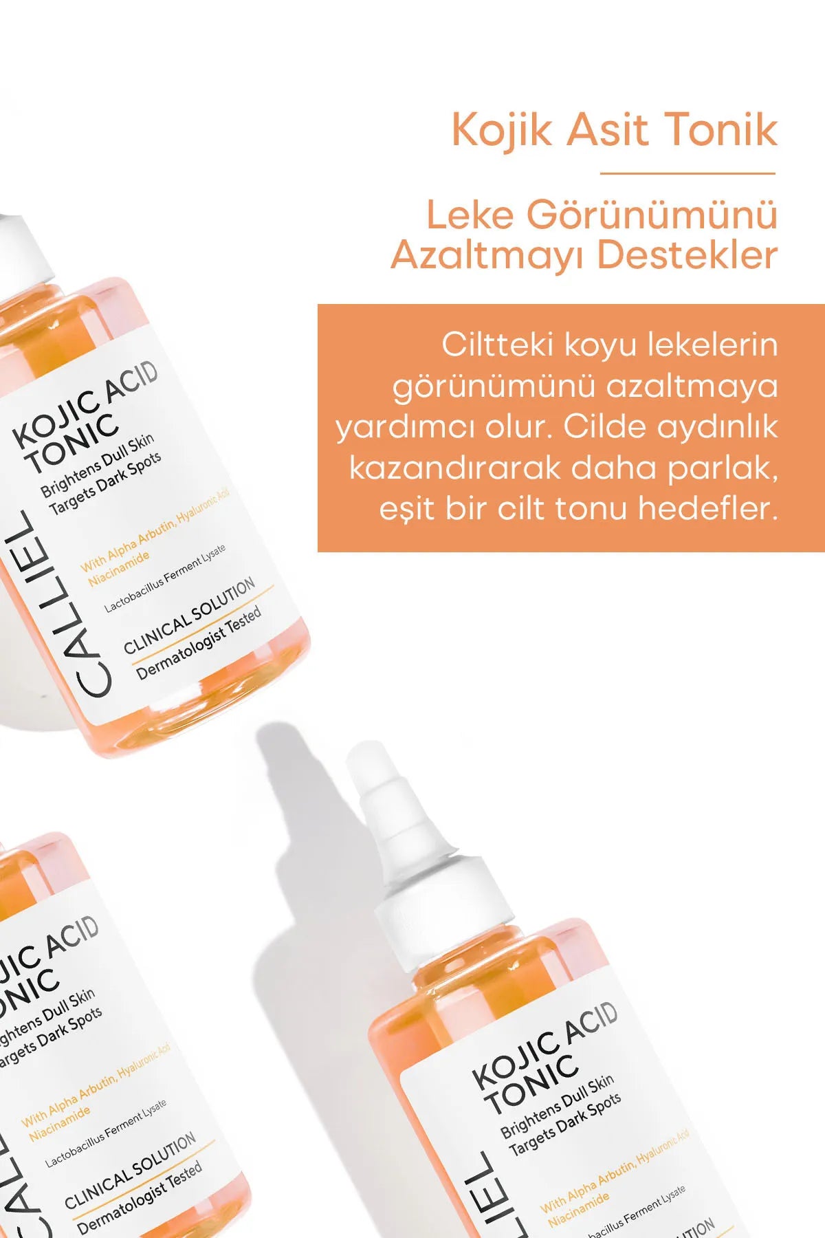 CALLIEL Kojic Acid Tonic - Brightens Dull Skin Targets Dark Spots - Verheldert een doffe huid & bestrijdt donkere vlekken - Anti-puistjes en Anti-mee-eter met Alpha-arbutine - Hyaluronzuur en Niacinamide - Dermatologisch tegest - 200 ml