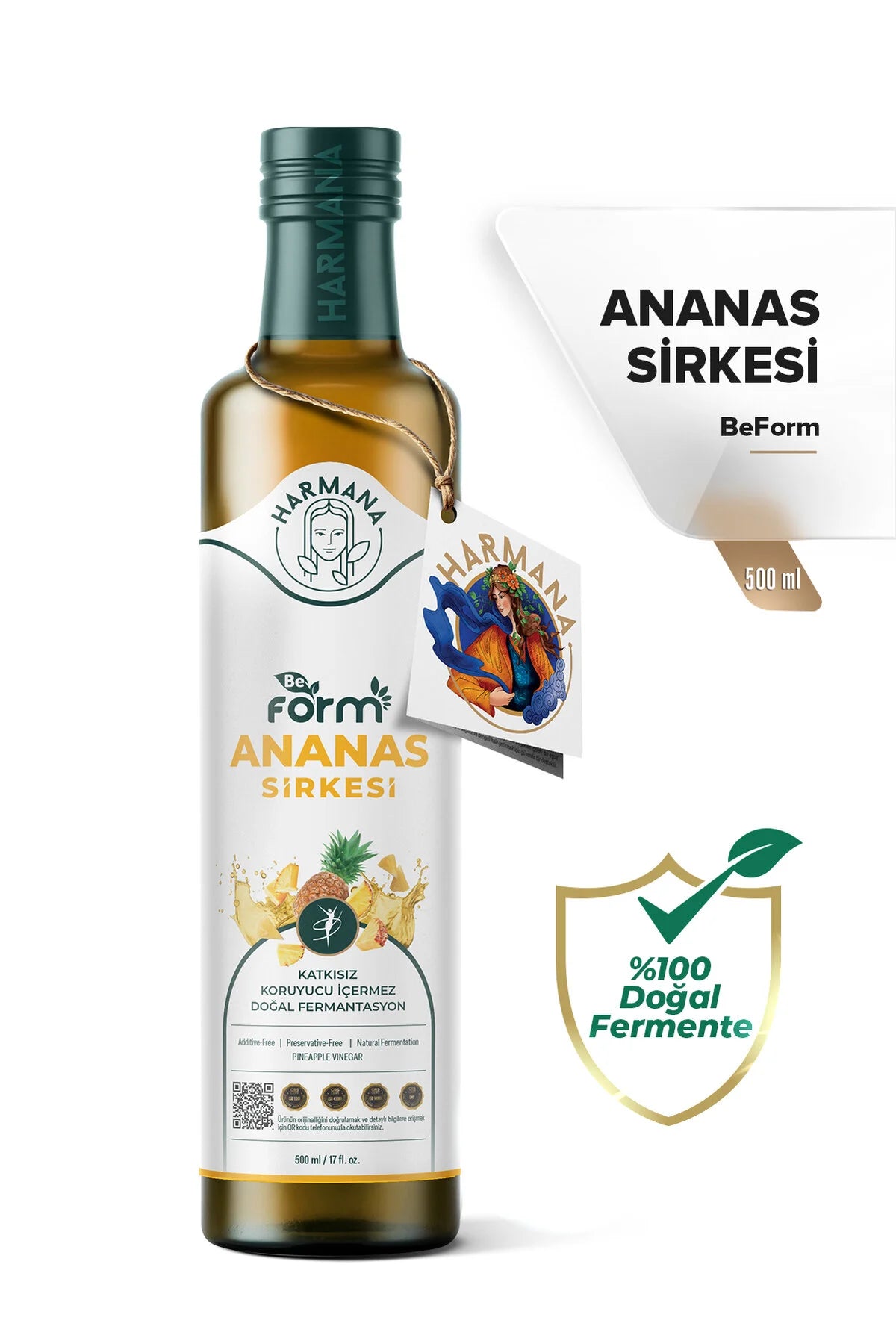 Harmana BeForm Ananas Sirkesi – Ananasazijn – Natuurlijk Gefermenteerd – Ongefilterd & Ongepasteuriseerd – 500 ml