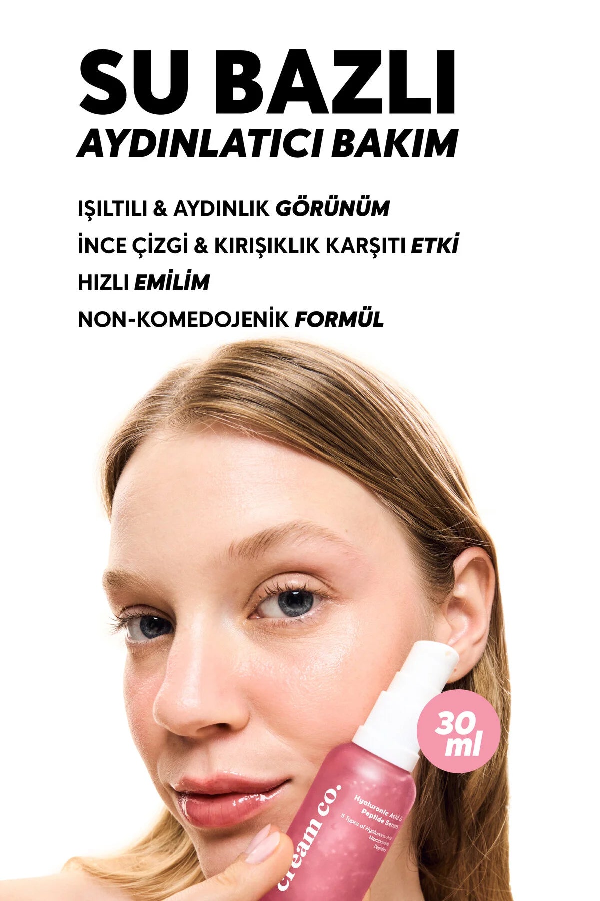 cream co. Hyaluronic Acid & Peptide Serum – 5 Soorten Hyaluronzuur, Niacinamide & Peptiden – 30 ml