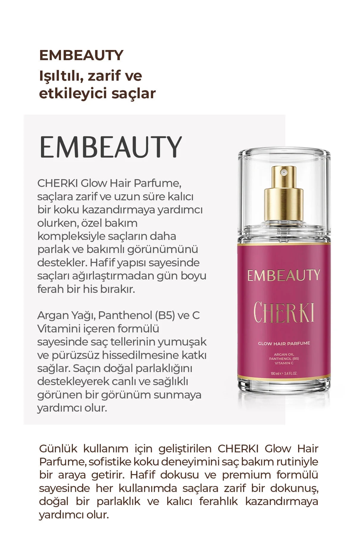 Embeauty Cherki Glow Haarparfum – Met Arganolie, Panthenol B5 & Vitamine C – 100 ml