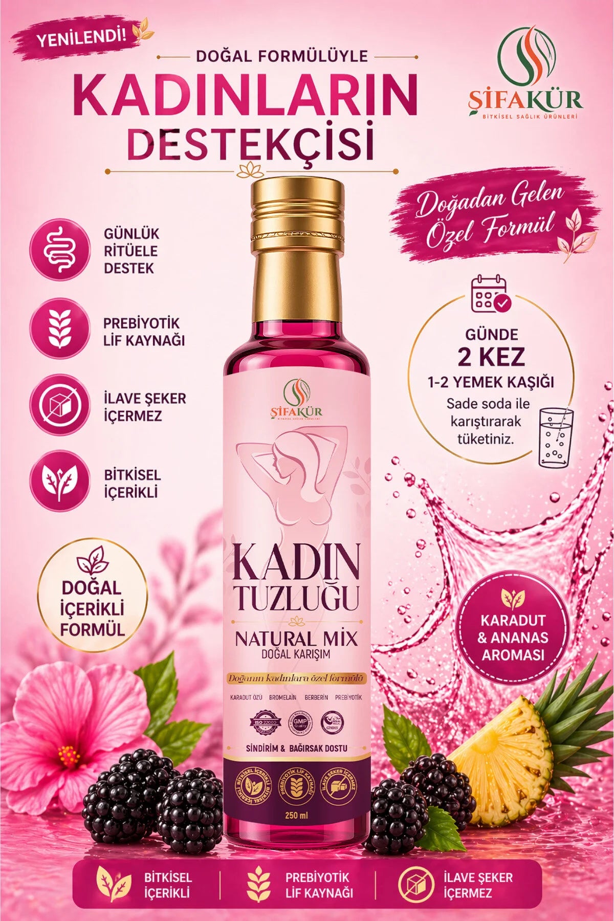Şifakur Kadın Tuzluğu Natural Mix Kruidendrank met Prebiotische Vezels - 250 ml