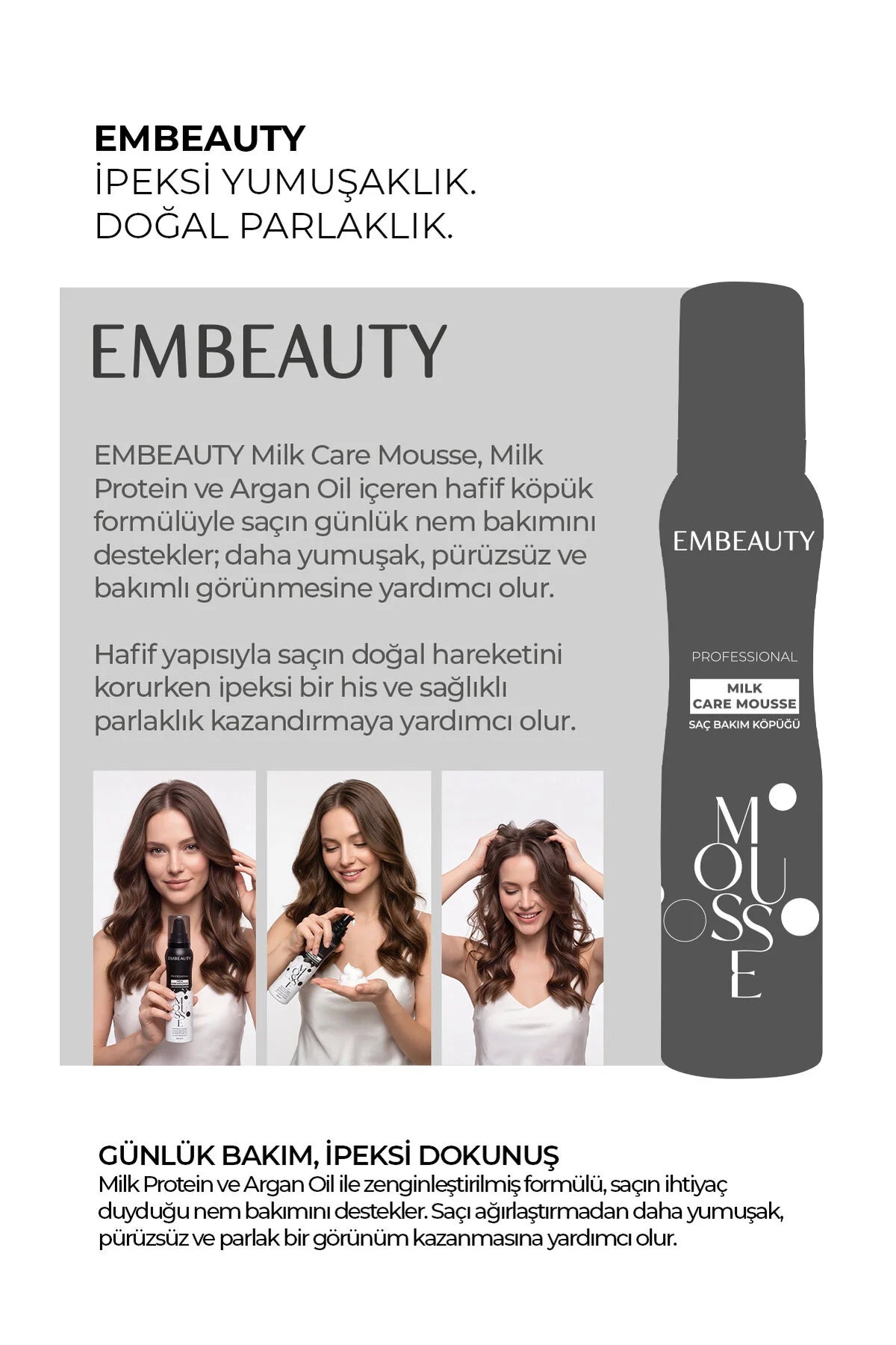 Embeauty Professional Milk Care Mousse – Haarverzorgingsmousse met Melkproteïne, Arganolie, Panthenol & Glycerine – Hydraterende Haarmousse – 200 ml