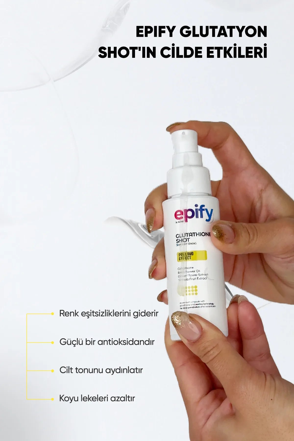 Epify Skin Whitening Peeling Effect - Glutathione Shot - Donkere vlekken vervagen - Huidtint egaliseren - Micro-needling-achtig effect - 75 ml