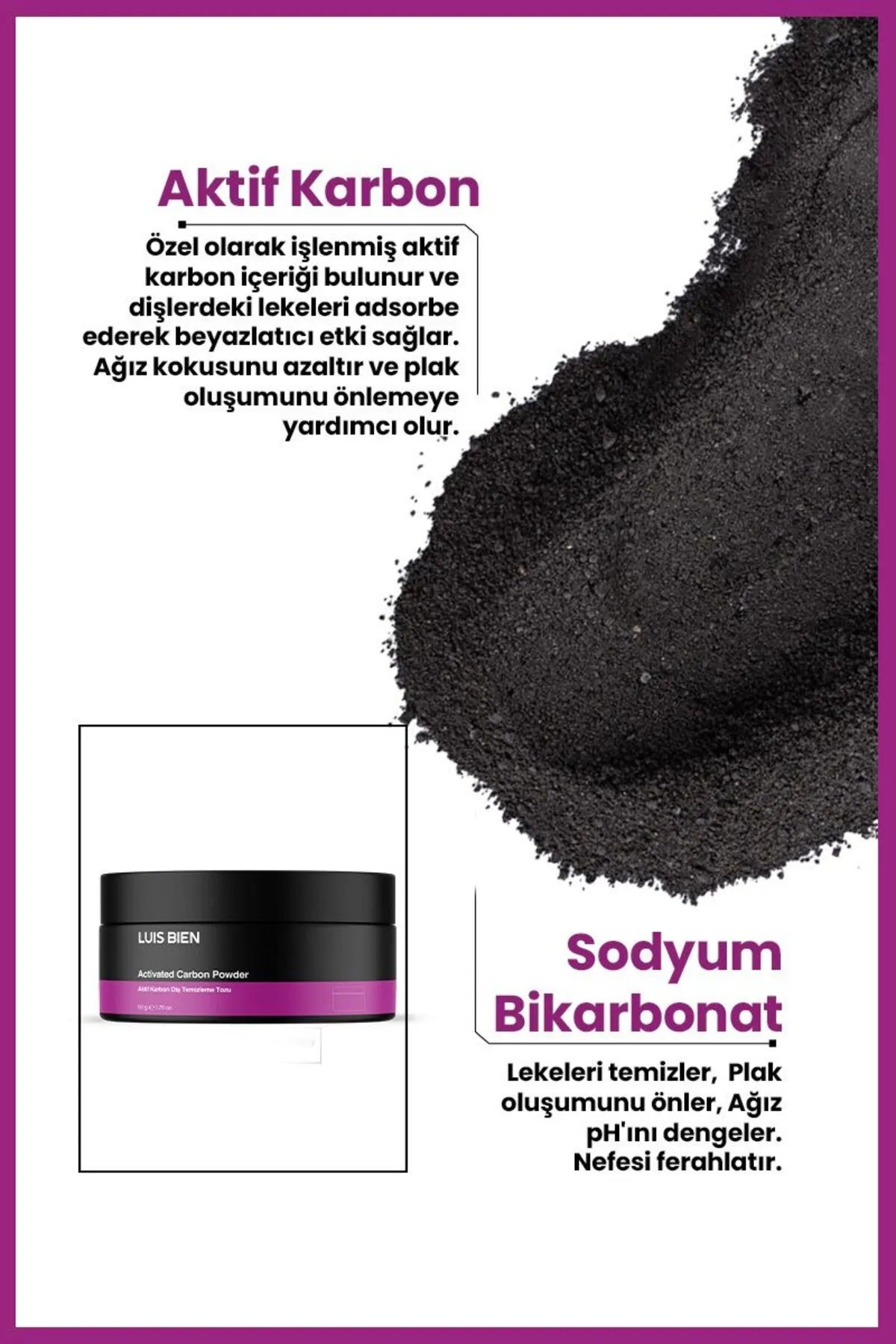 Luis Bien - Geactiveerde Koolstof Tandenbleekpoeder - Tegen sigaretten- thee- en koffievlekken - Zuiverend & Witmakend Effect - Natuurlijke formule - 50 gram