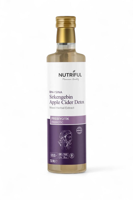 Nutriful Ibn-i Sina Sirkengebin AppelCider Prebiotische Detox Azijn (Prebiotic) - Gemengd kruidenextract - Halal - Bloemenhoning - Appelciderazijn - Meidoornazijn - Druivenazijn - Rozemarijnsap - Tijmwater - 1 fles van 250 ml