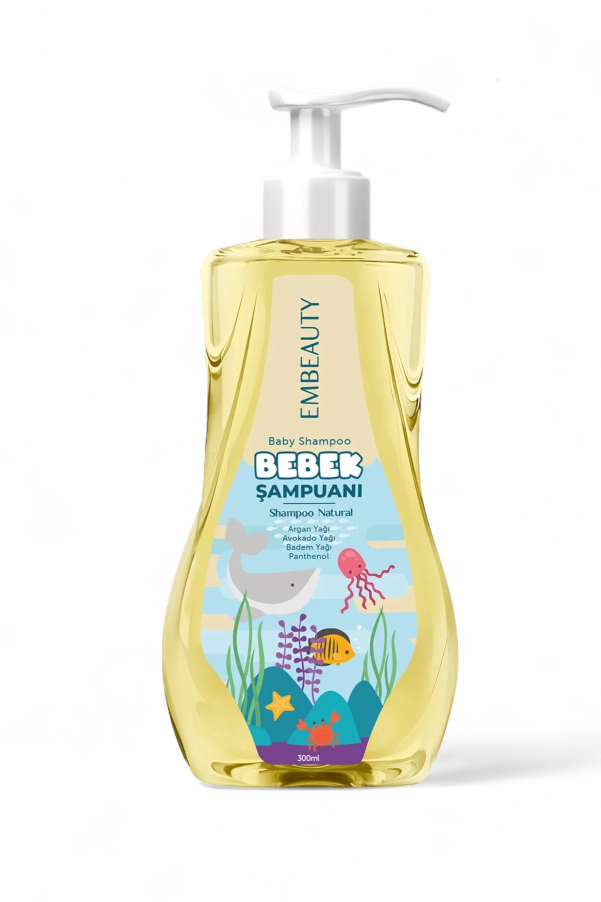 Embeauty Baby- en Kindershampoo - Natuurlijke Avocado-olie - Speciale Formule - Vegan - Geen Tranen - voor Gevoelig Gezicht - Lichaam en Haar - Arganolie - Avocado-olie - Amandelolie - Panthenol - Alle huid-/haartypen - 300 ml