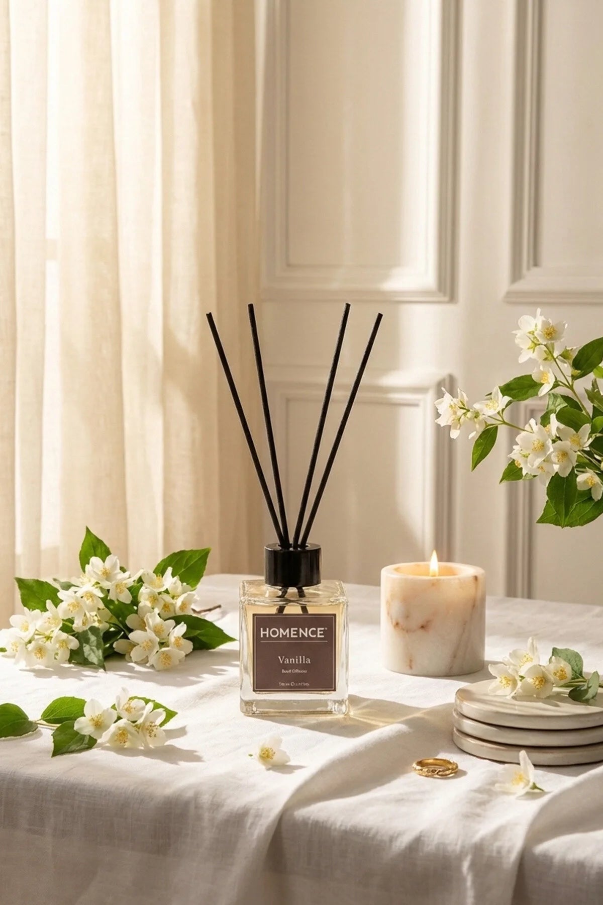 HOMENCE Vanilla Reed Diffuser 100 ml – Geurstokjes Vanille – Huisparfum – Zoete & Warme Geur