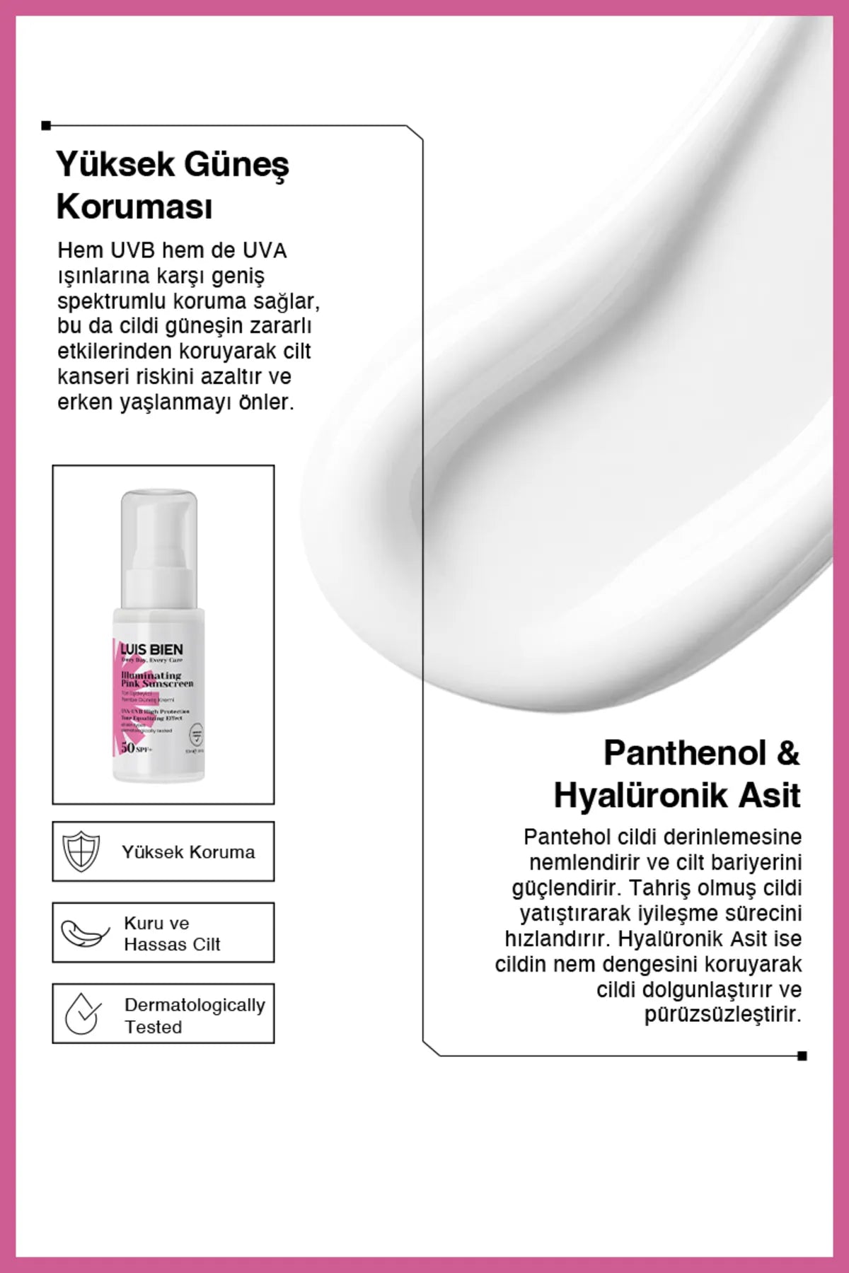 Luis Bien Illuminating Pink Sunscreen SPF 50+ / UVA-UVB hoge beschermingstoon Egaliserende werking - Verhelderende Roze Zonnebrandcreme - Anti-vlekjes & Hydraterend - Dermatologisch getest - Alle huidtypen 50 ml
