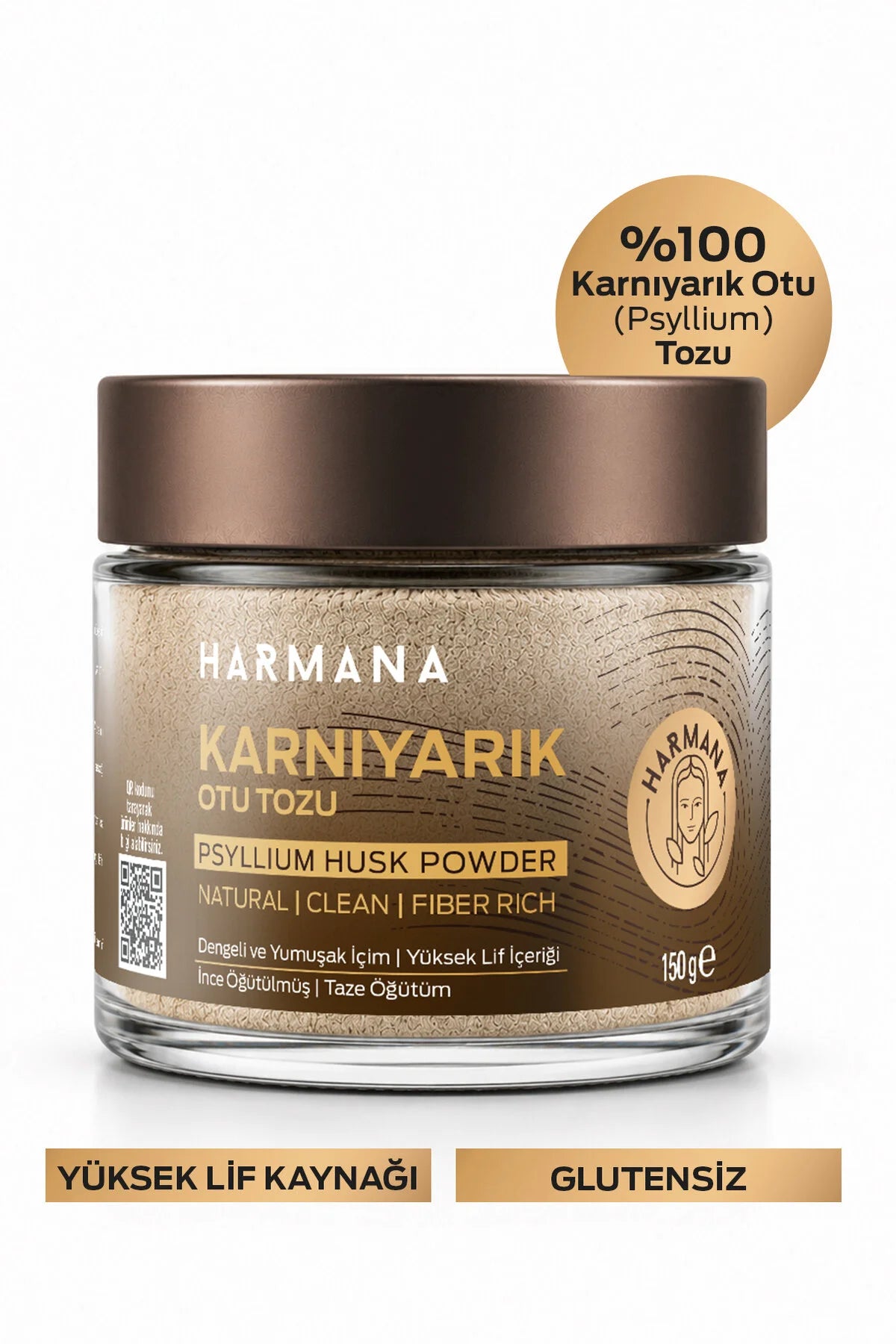 Harmana Psylliumvezel Poeder (Karnıyarık otu tozu)– 100% Psyllium Husk – Vezelrijk & Vegan – 150 g