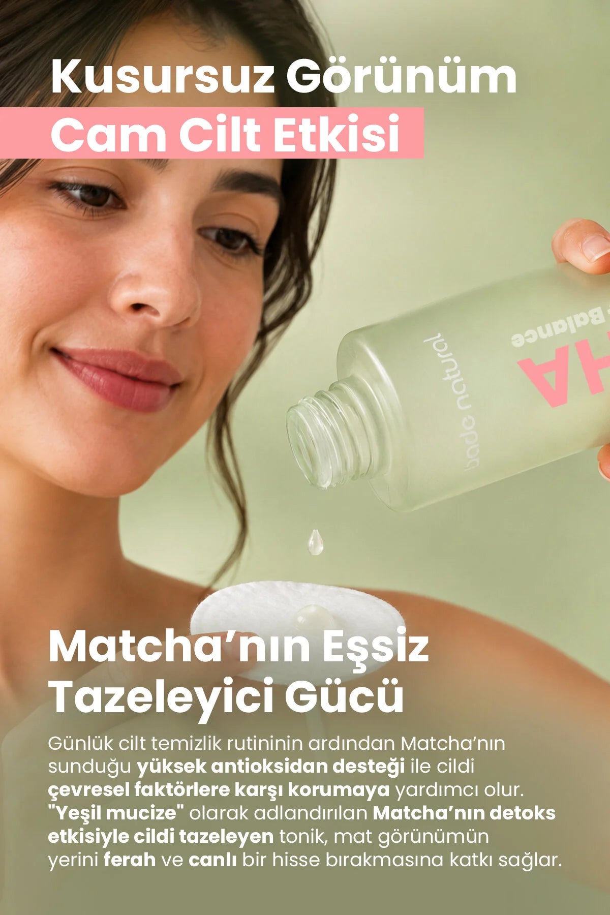 Bade Natural Matcha Antioxidant Face Toner 150 ml | Hydratatie & Huidbarrière Ondersteuning | Alcoholvrij & Vegan