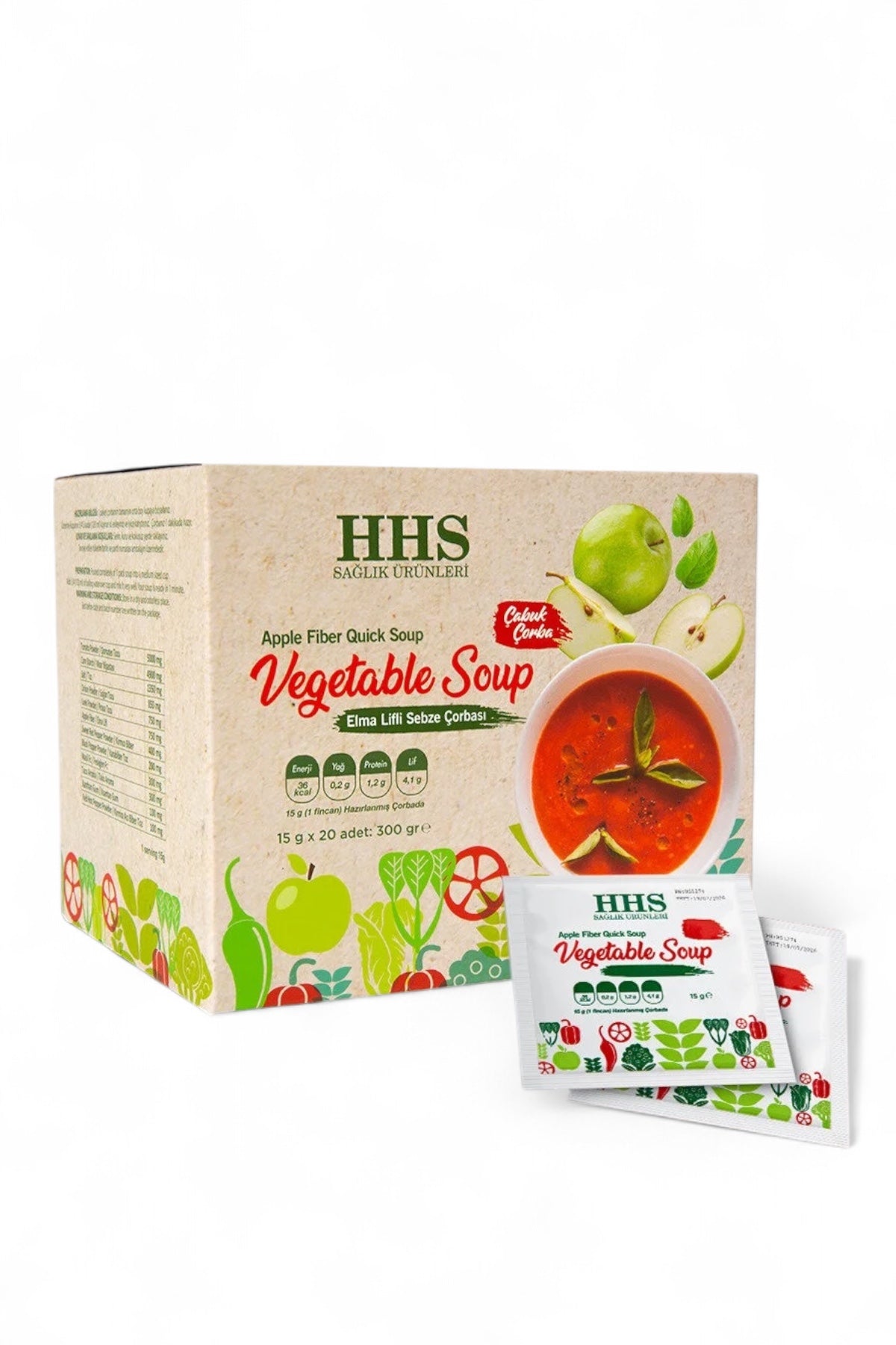 HHS Apple Fiber Vegetable Soup – Instant Groentesoep met Appelvezel & Natuurlijke Kruiden – Gezonde Lichte Soep – 20 Porties (300 g)