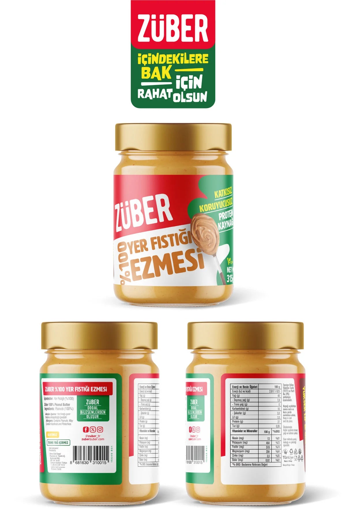 Züber 100% Pindakaas – 100% Pinda's – Zonder Toevoegingen – Vegan – Glutenvrij – Eiwitbron – 315 g